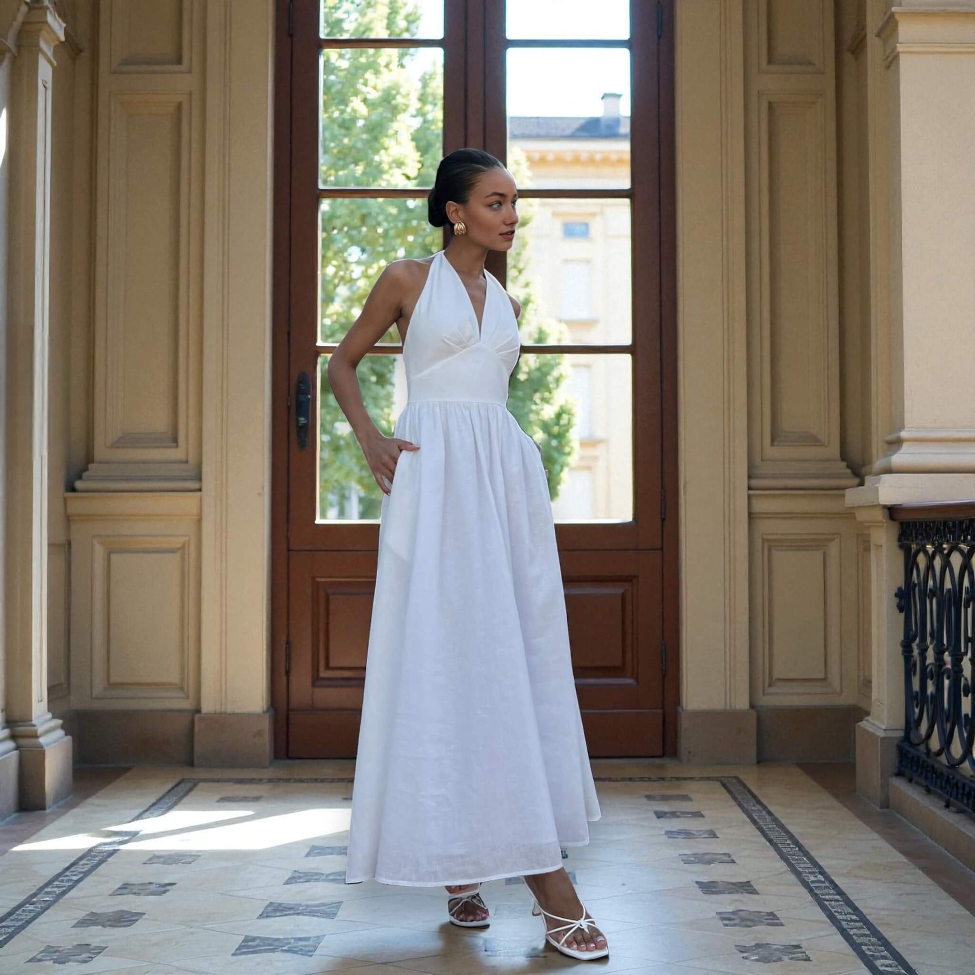 Linen Maxi Dress, Halter Neck Maxi Dress