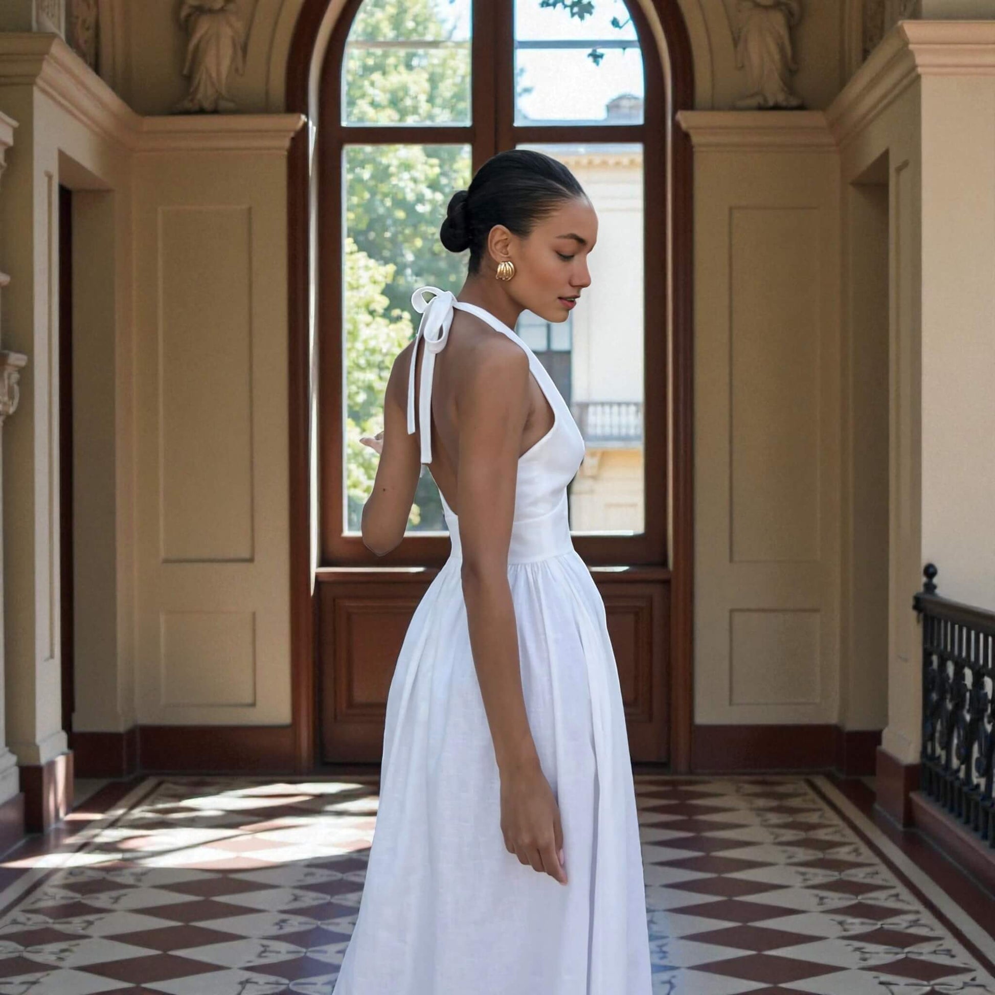 Linen Maxi Dress, Halter Neck Maxi Dress