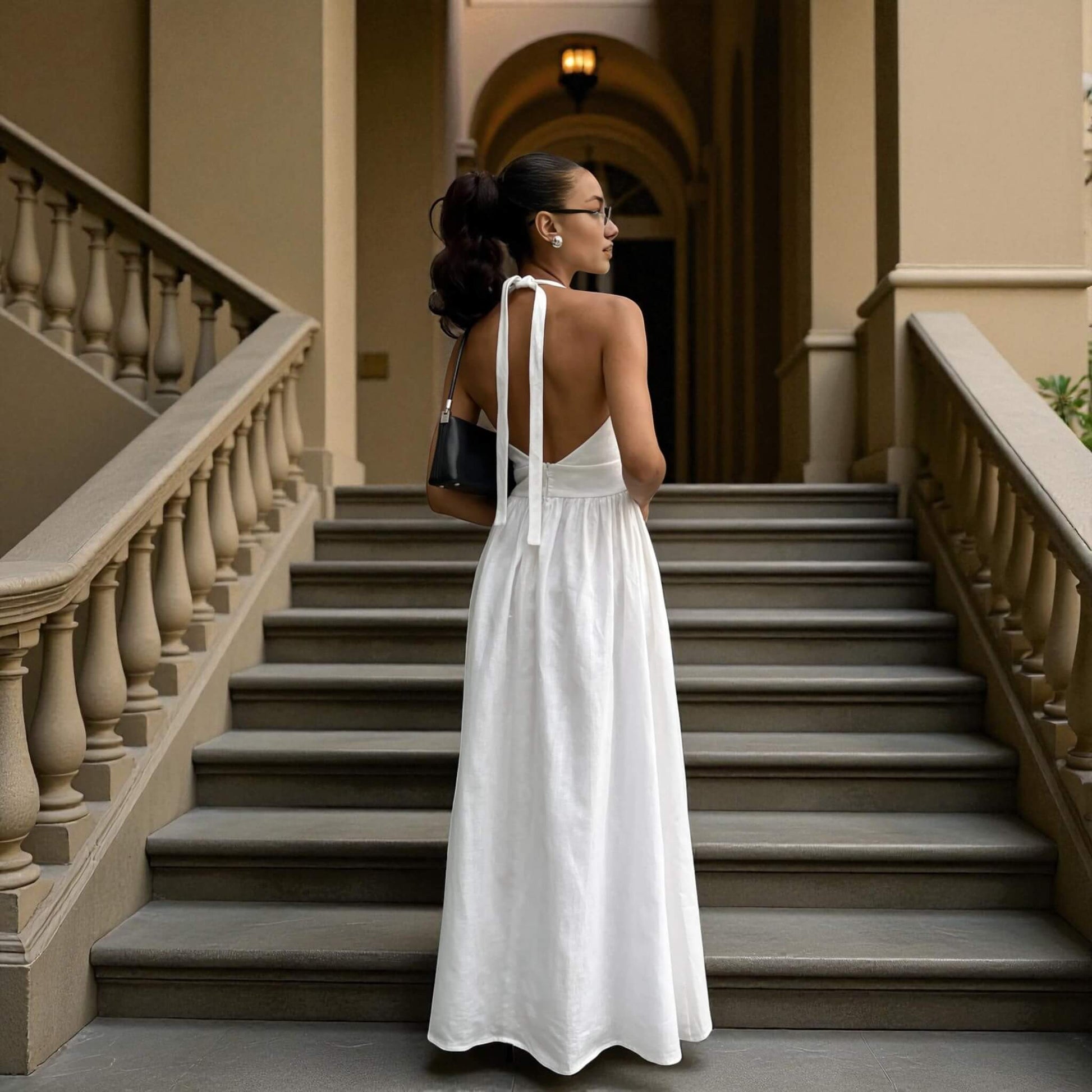 Linen Maxi Dress, Halter Neck Maxi Dress