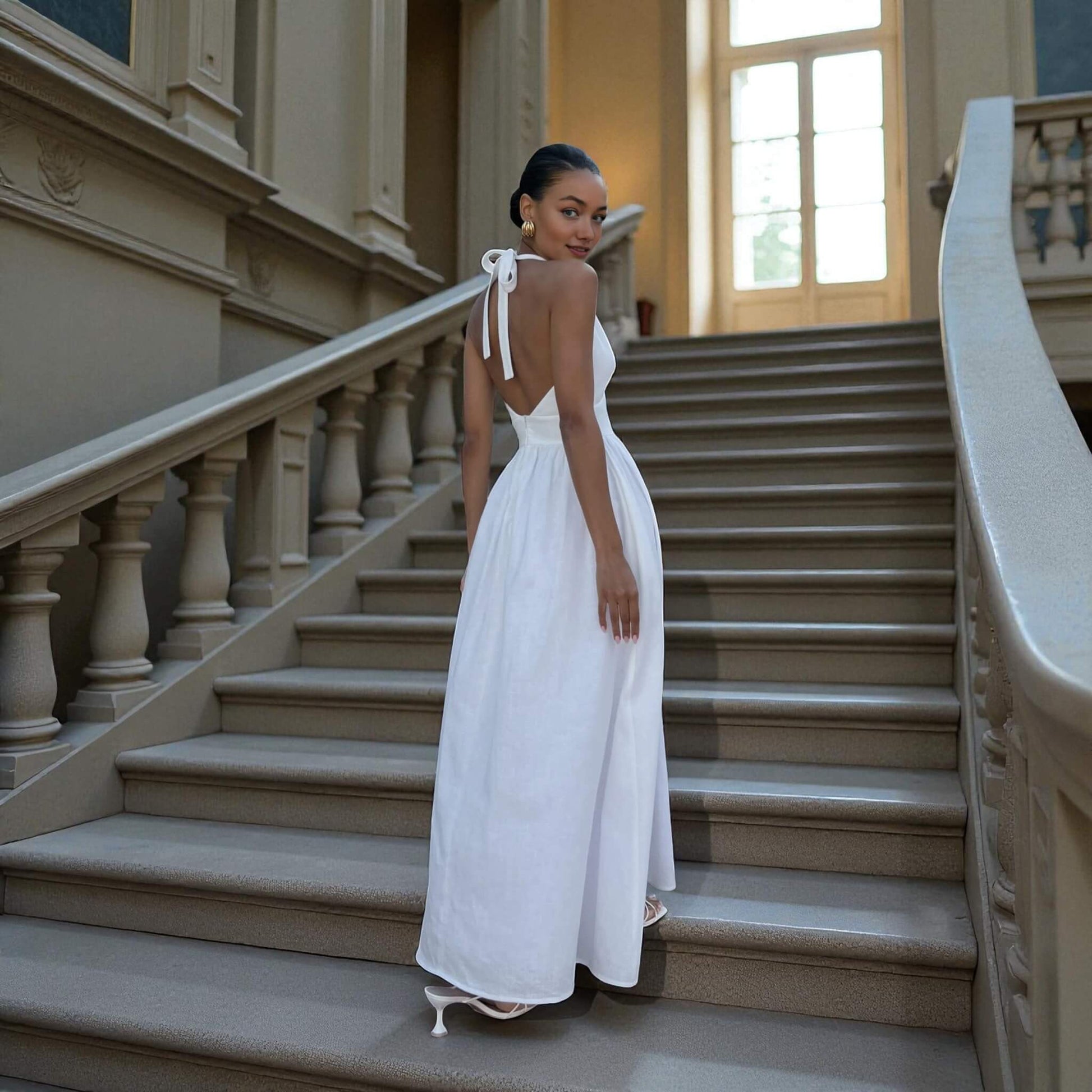 Linen Maxi Dress, Halter Neck Maxi Dress