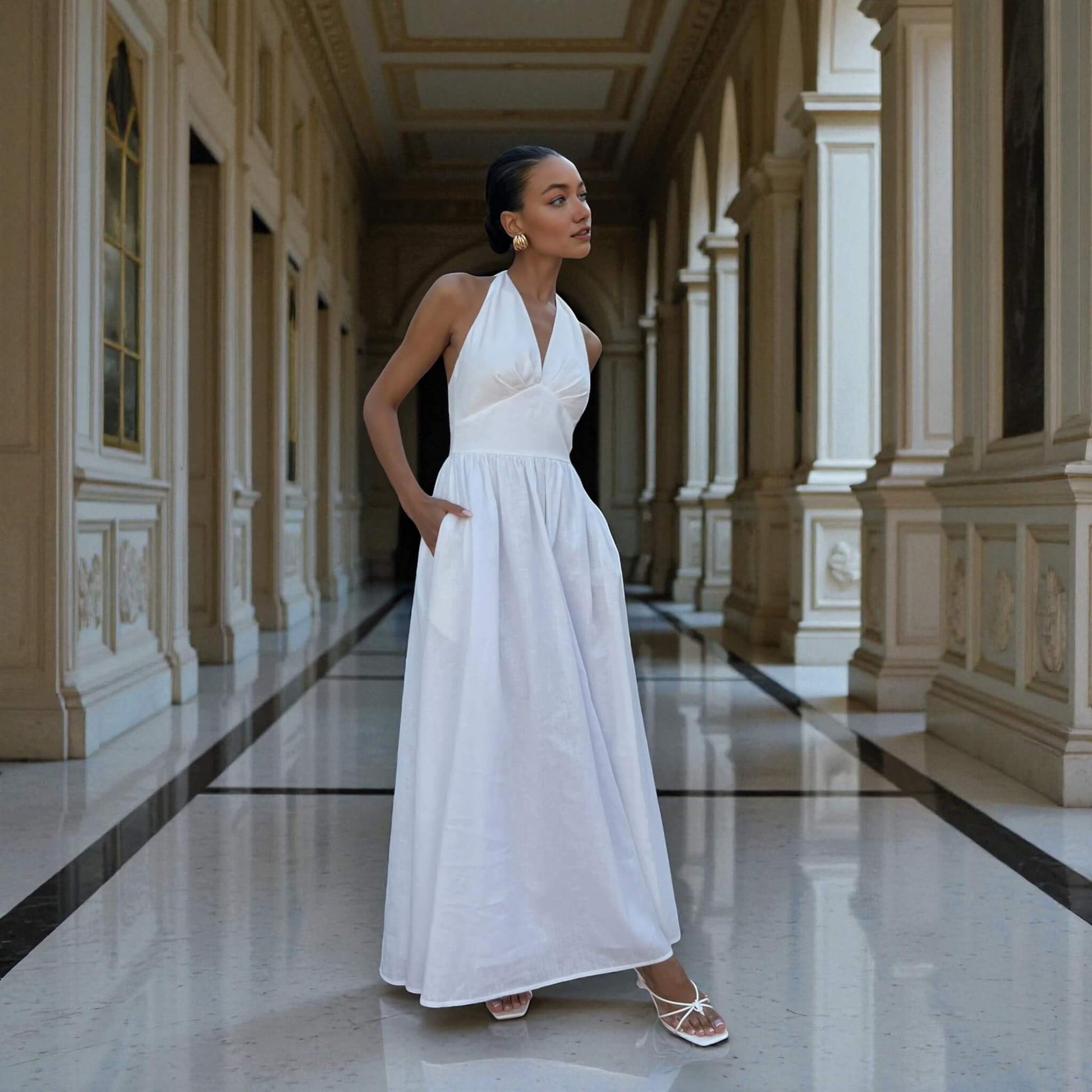 Linen Maxi Dress, Halter Neck Maxi Dress