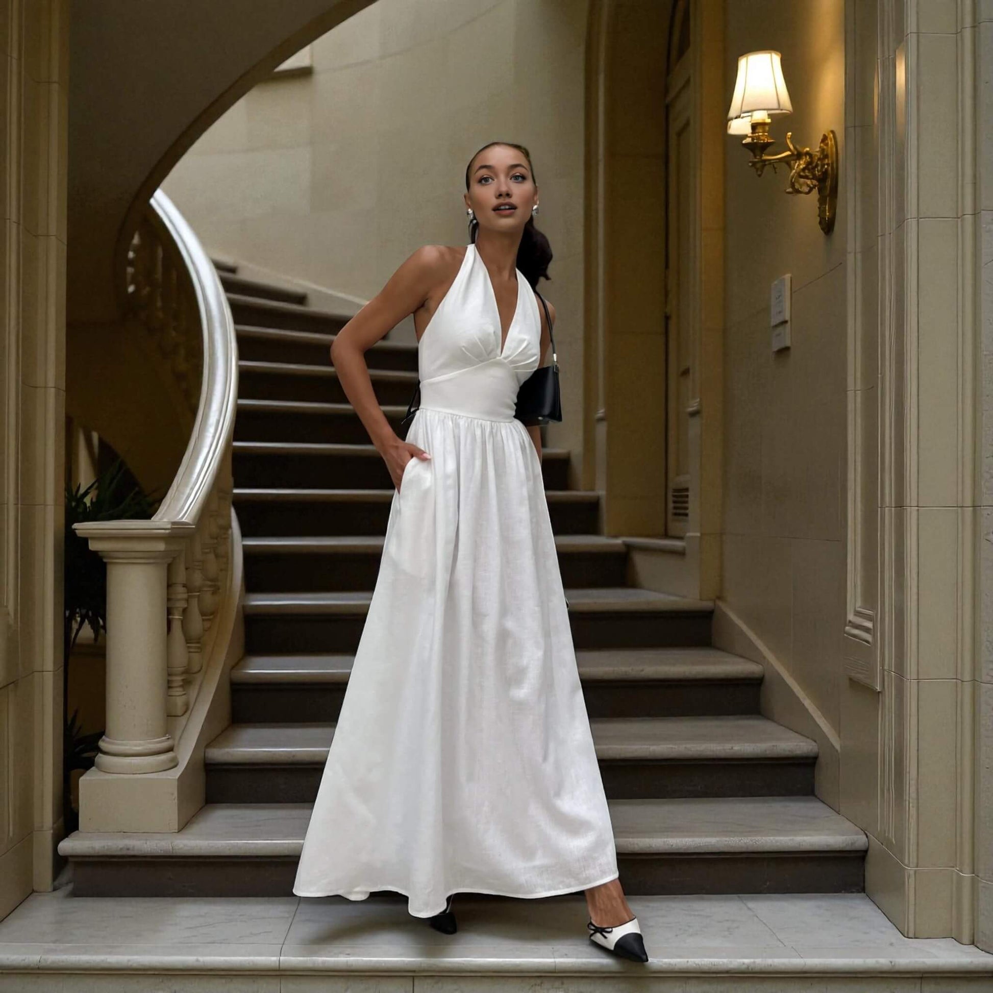 Linen Maxi Dress, Halter Neck Maxi Dress