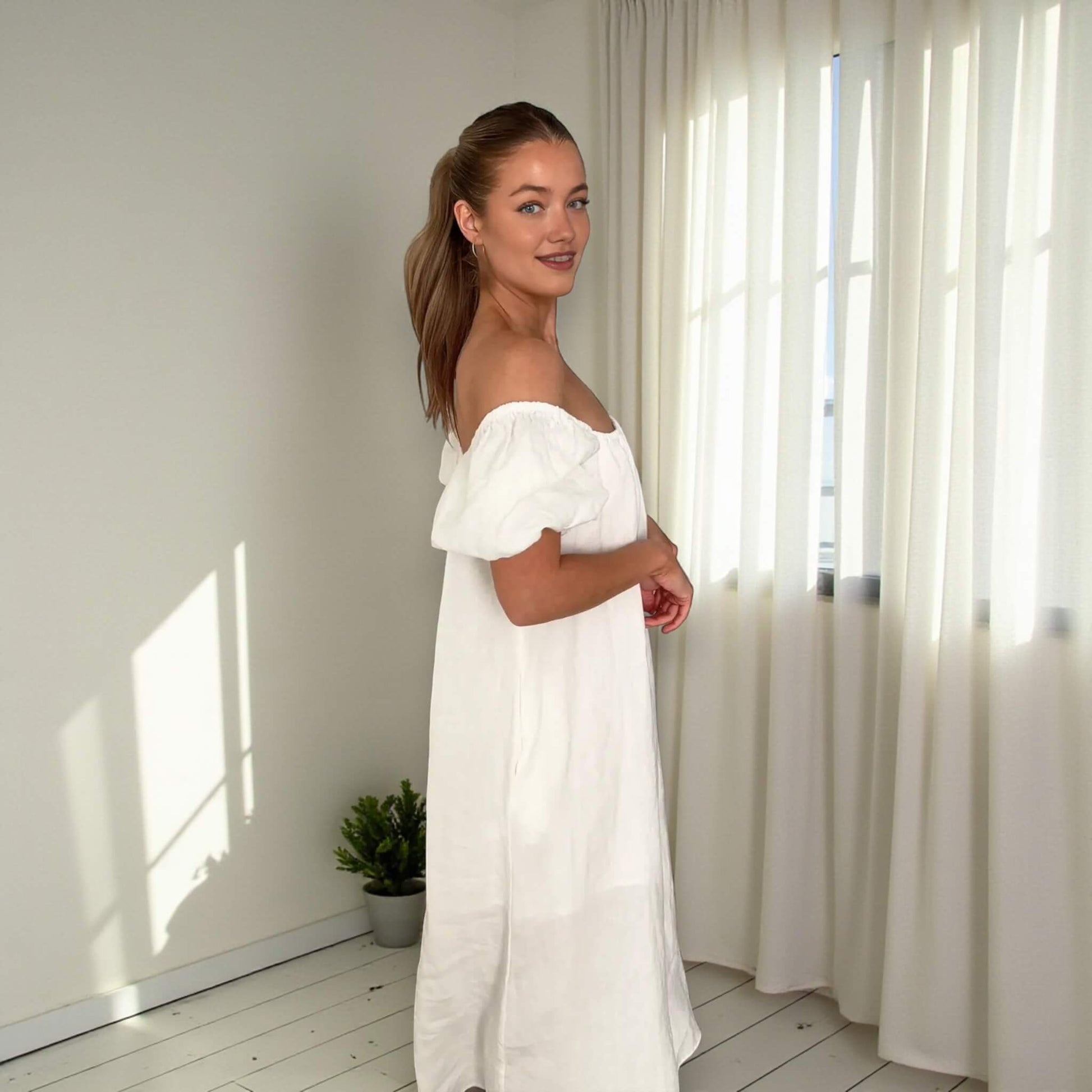 Linen Maxi Dress, Puff Sleeve Maxi Dress