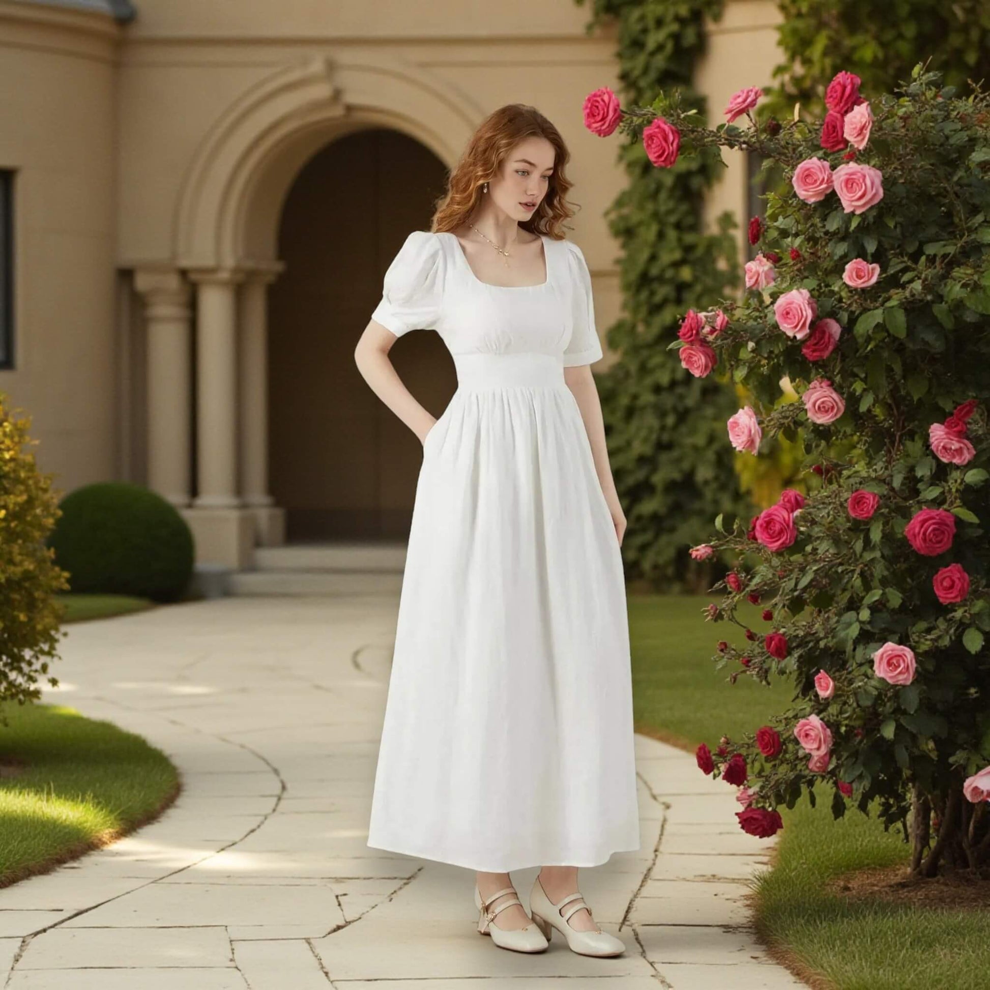 Linen Maxi Dress, Puff Sleeve Maxi Dress