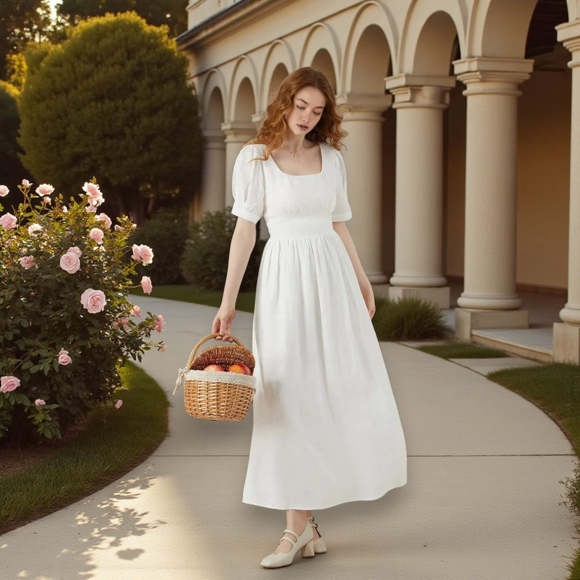 Linen Maxi Dress, Puff Sleeve Maxi Dress