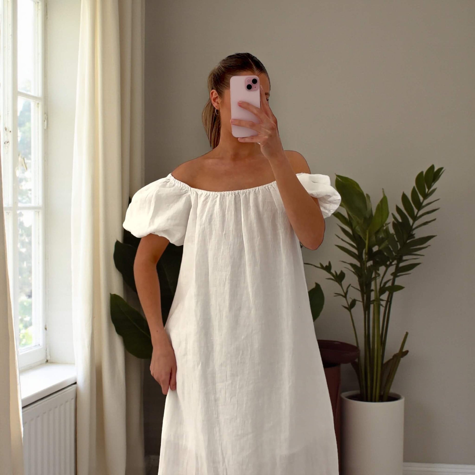 Linen Maxi Dress, Puff Sleeve Maxi Dress