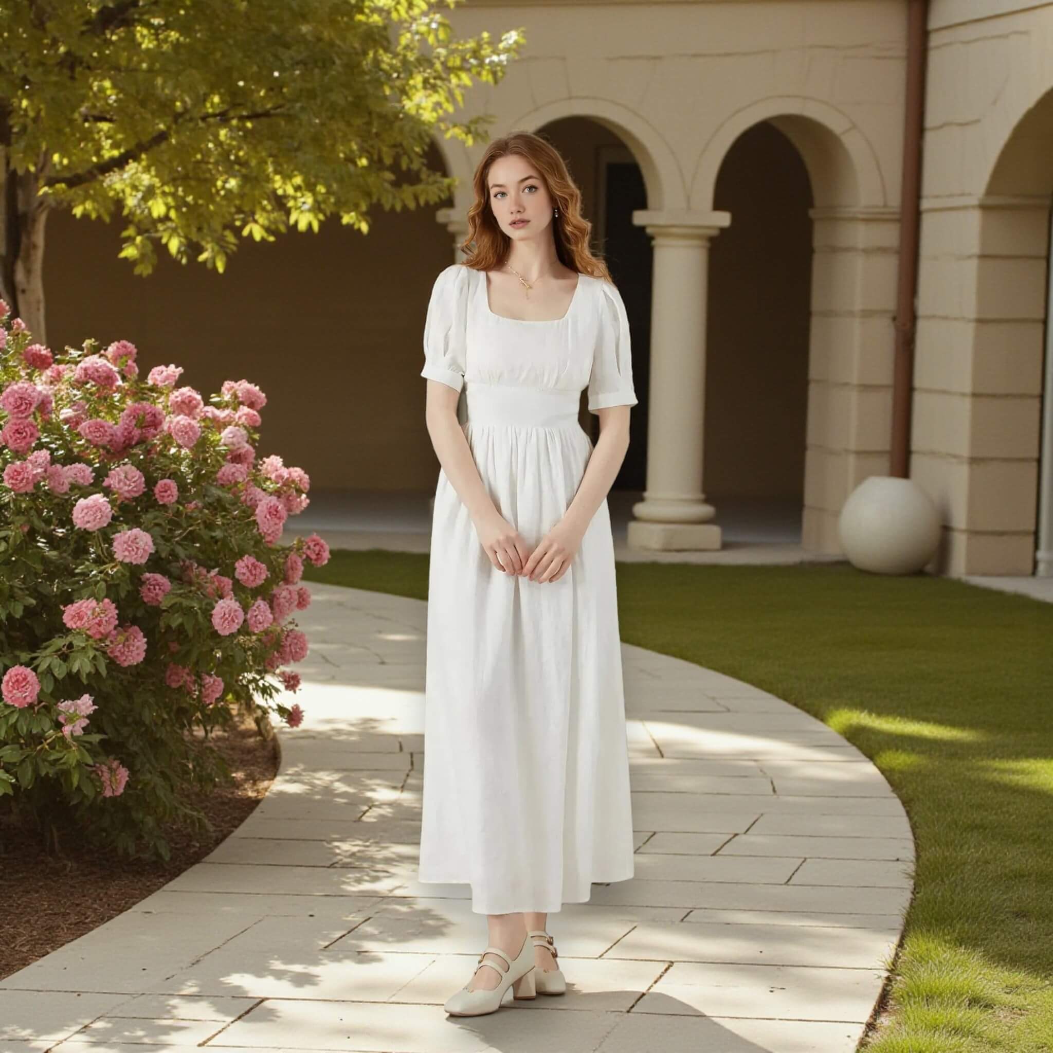 Linen Maxi Dress, Puff Sleeve Maxi Dress