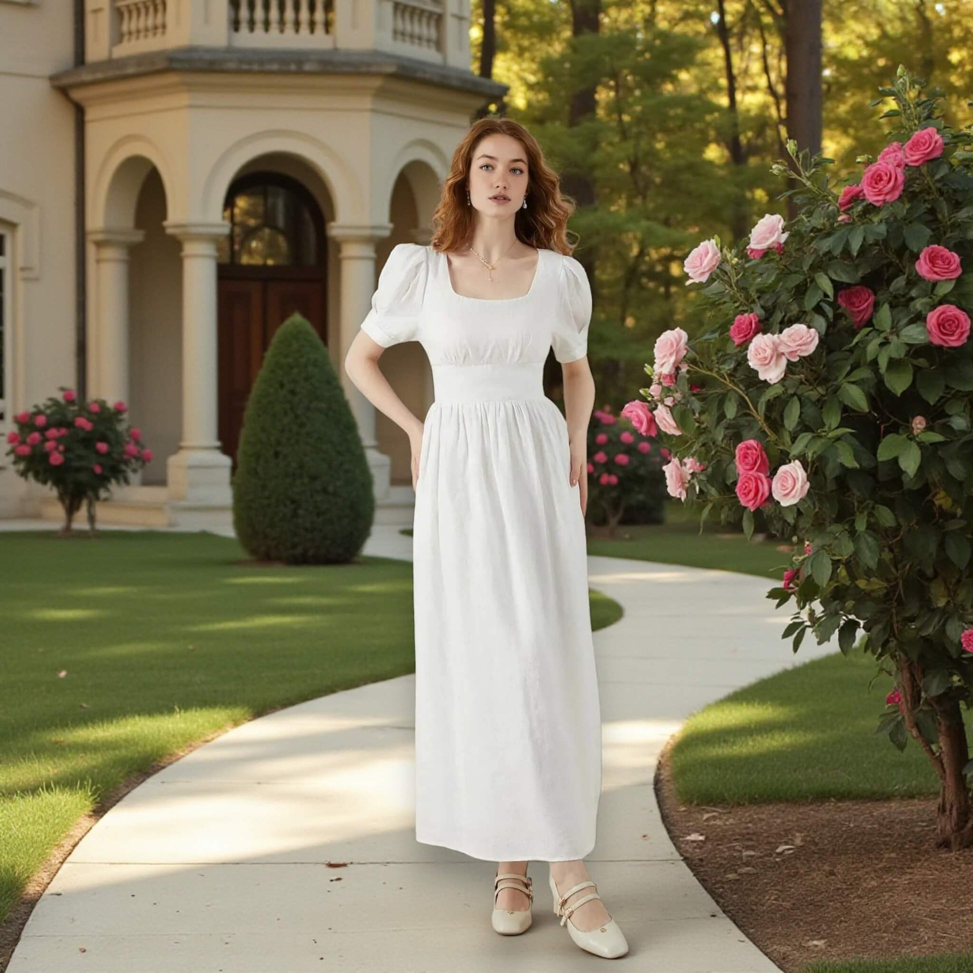 Linen Maxi Dress, Puff Sleeve Maxi Dress