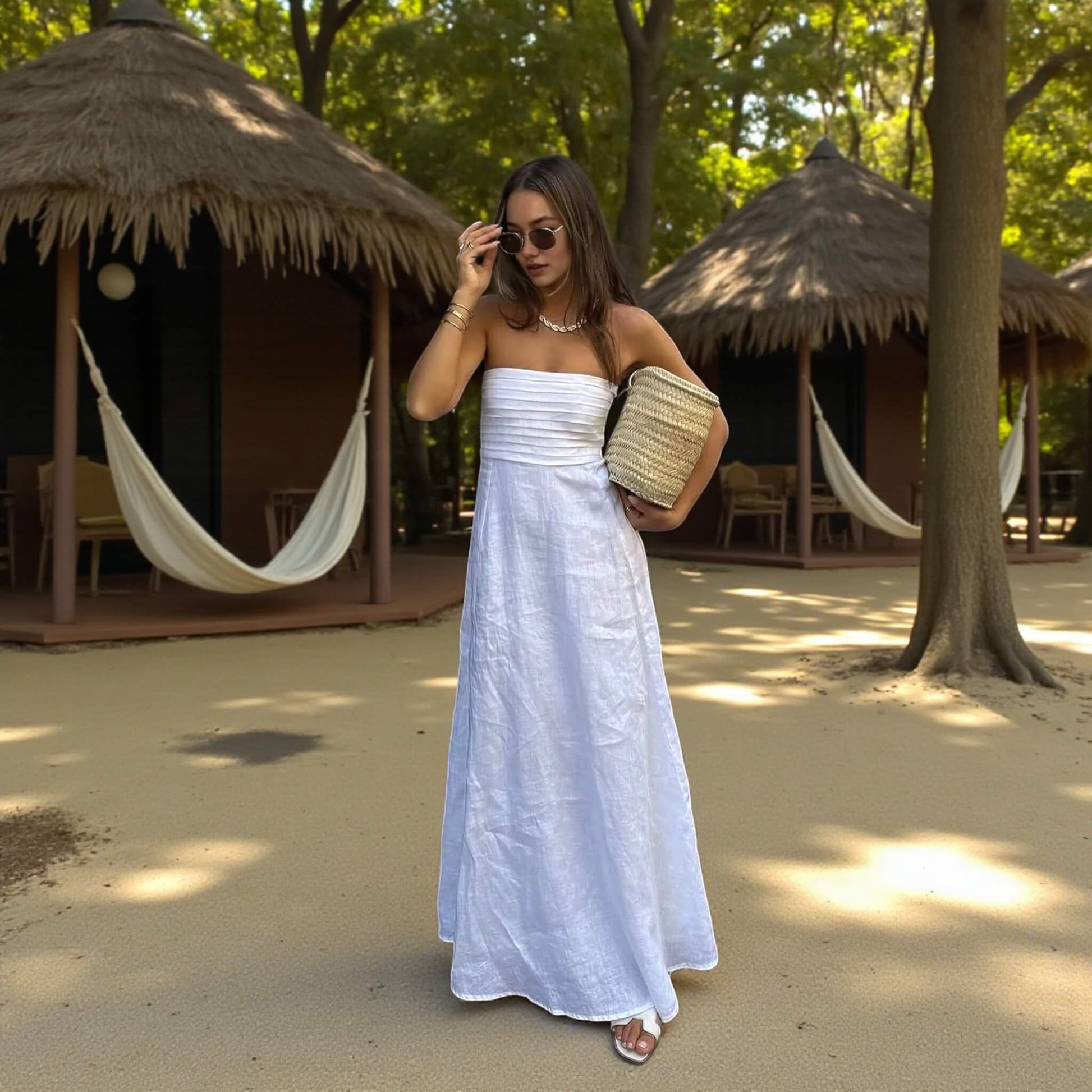 Linen Maxi Dress, Strapless Maxi Dress