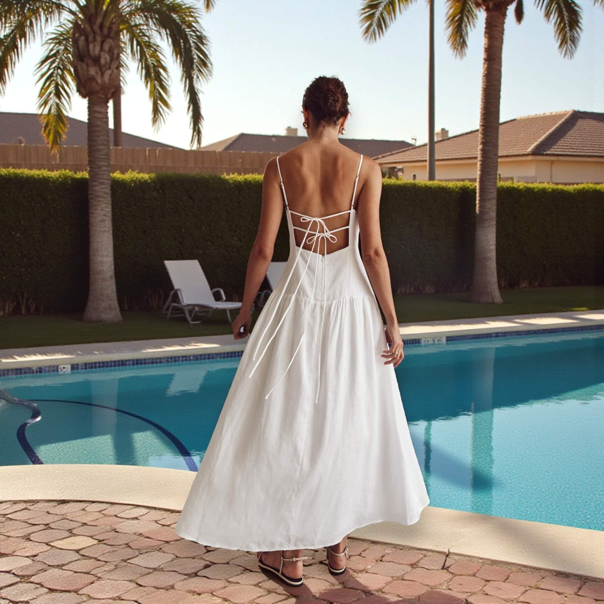 Linen Maxi Dress, Tie Back Maxi Dress