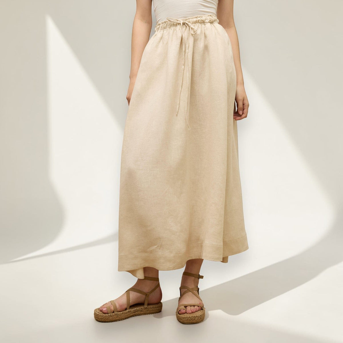 Linen Maxi Skirt, Drawstring Maxi Skirt