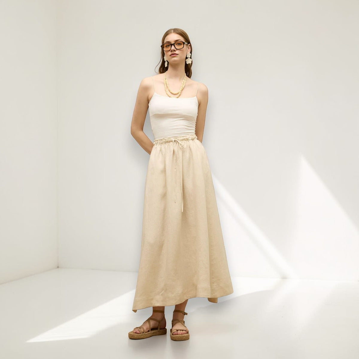 Linen Maxi Skirt, Drawstring Maxi Skirt