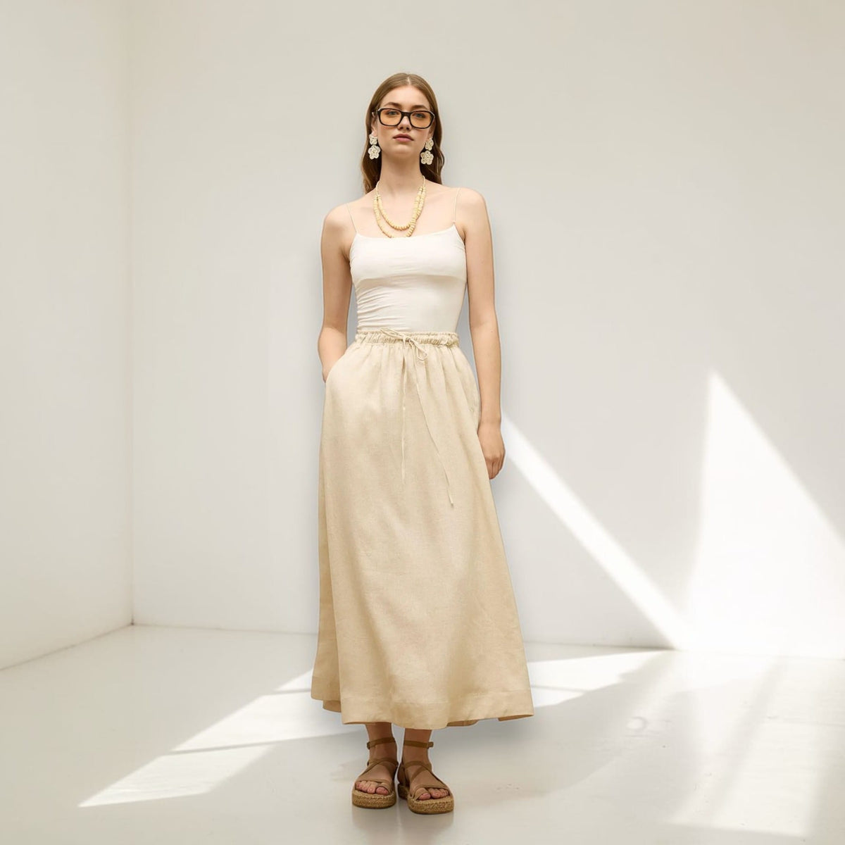 Linen Maxi Skirt, Drawstring Maxi Skirt