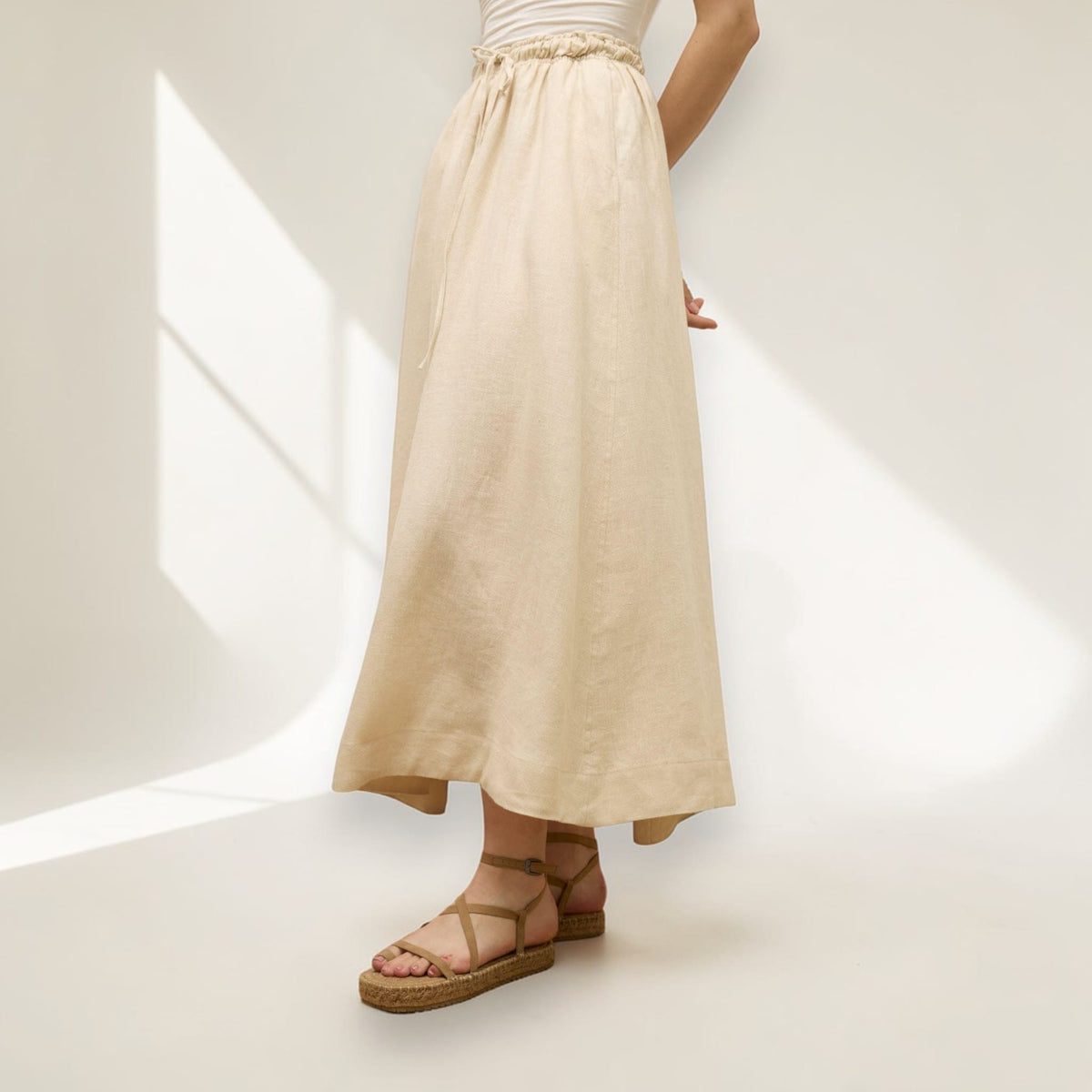 Linen Maxi Skirt, Drawstring Maxi Skirt