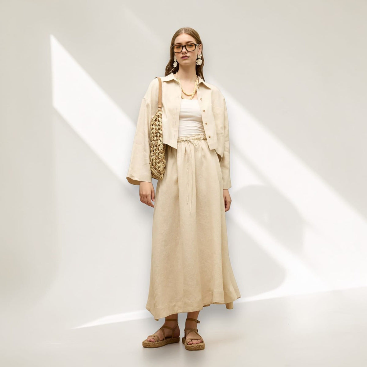 Linen Maxi Skirt, Drawstring Maxi Skirt