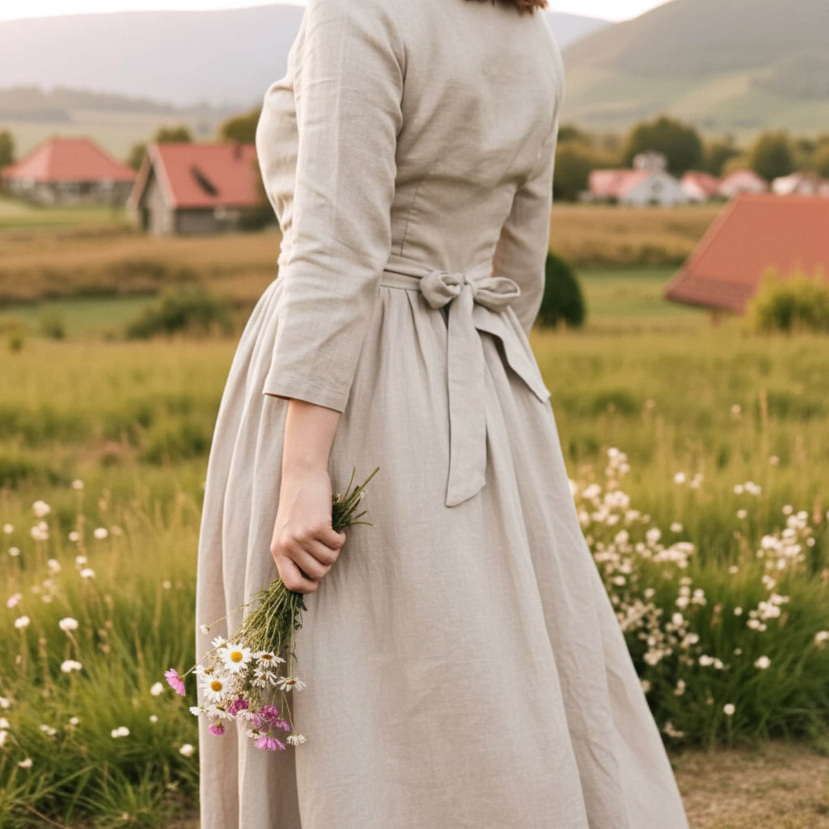 Linen Midi Dress, Peter Pan Collar Dress