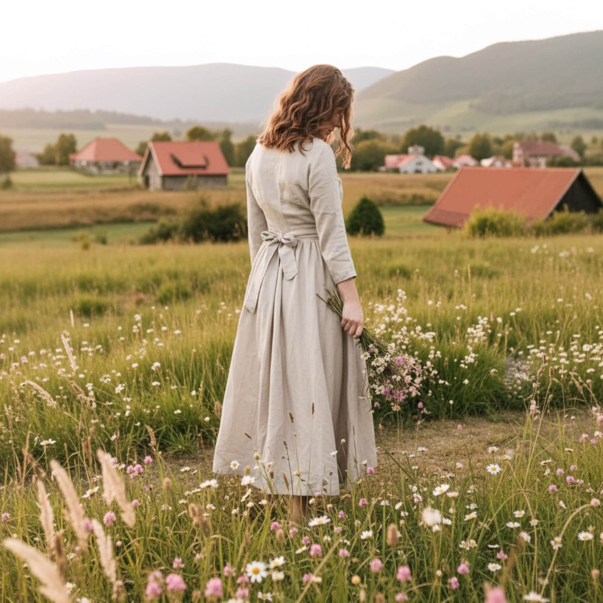 Linen Midi Dress, Peter Pan Collar Dress