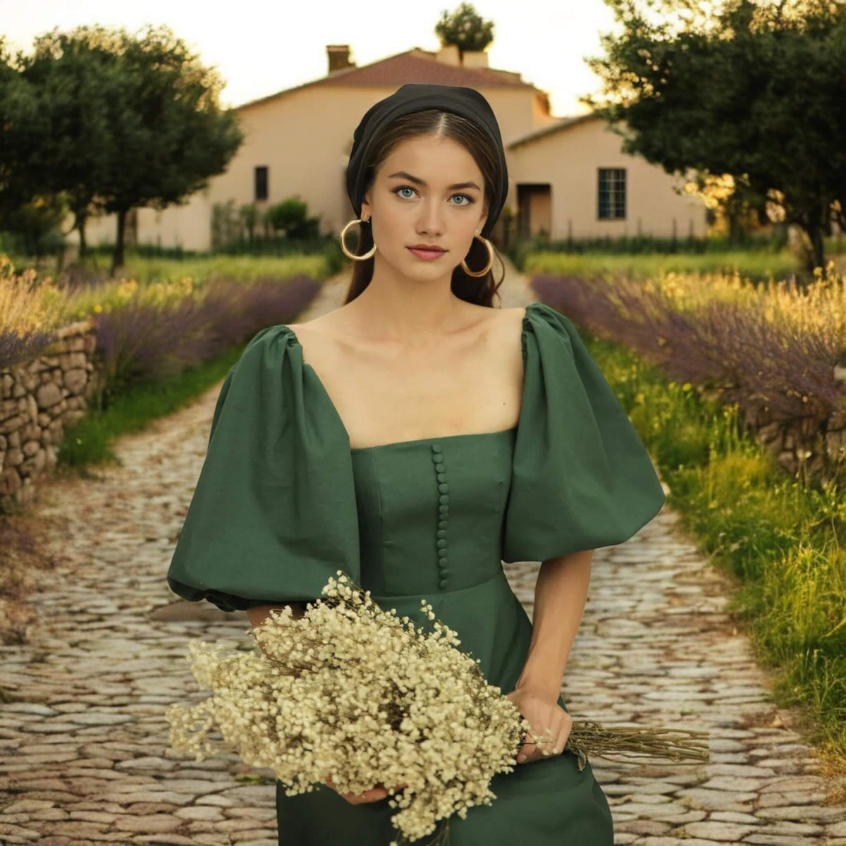 Linen Midi Dress, Puff Sleeve Midi Dress
