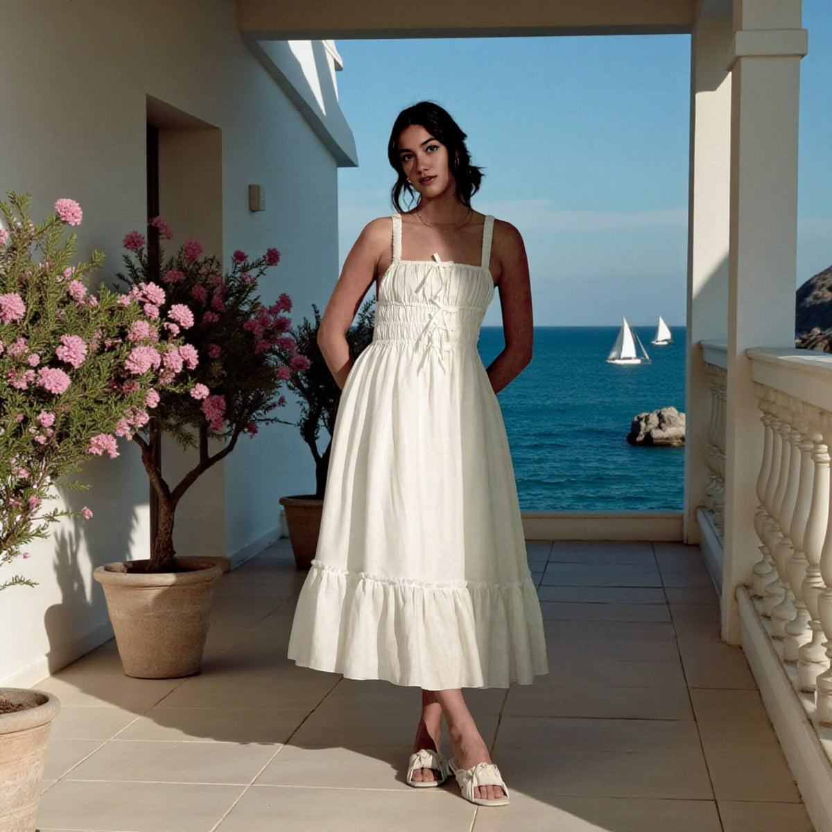 Linen Midi Dress, Ruffle Midi Dress