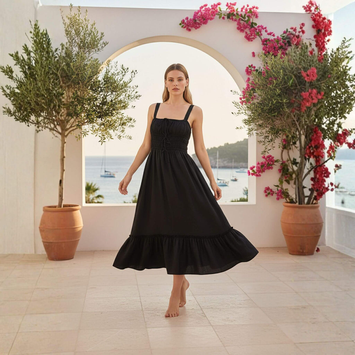 Linen Midi Dress, Ruffle Midi Dress