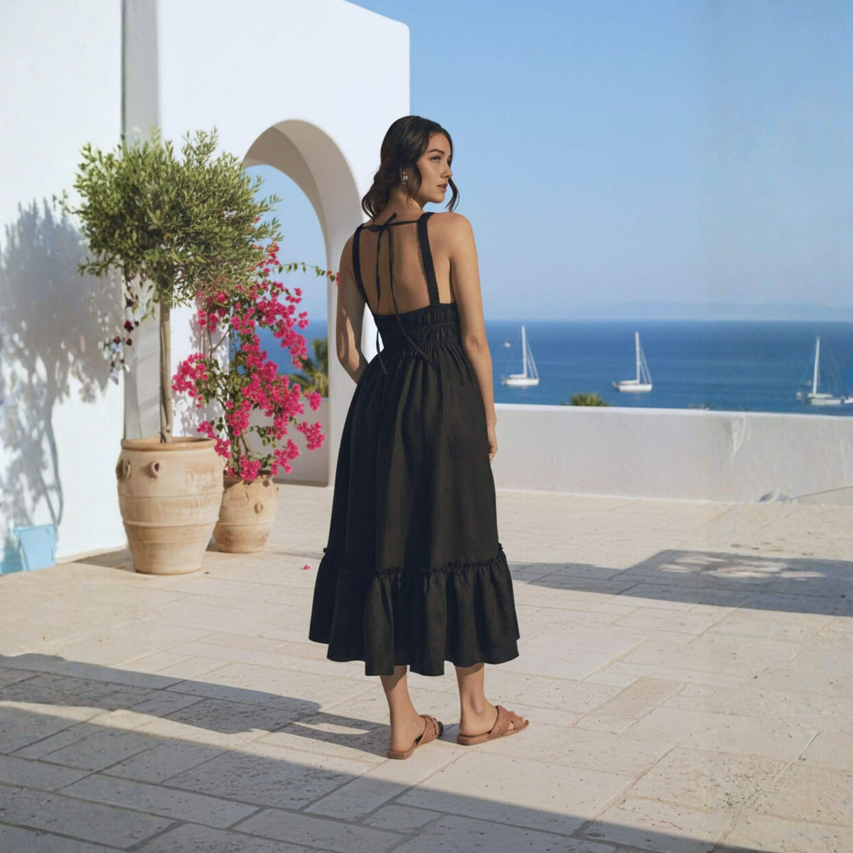 Linen Midi Dress, Ruffle Midi Dress