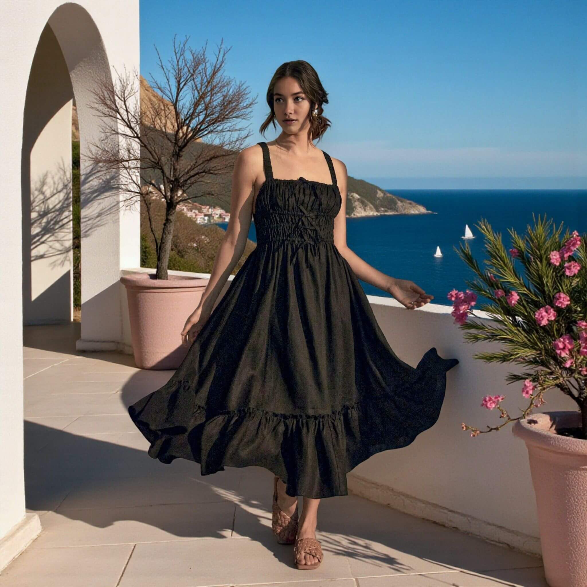 Linen Midi Dress, Ruffle Midi Dress