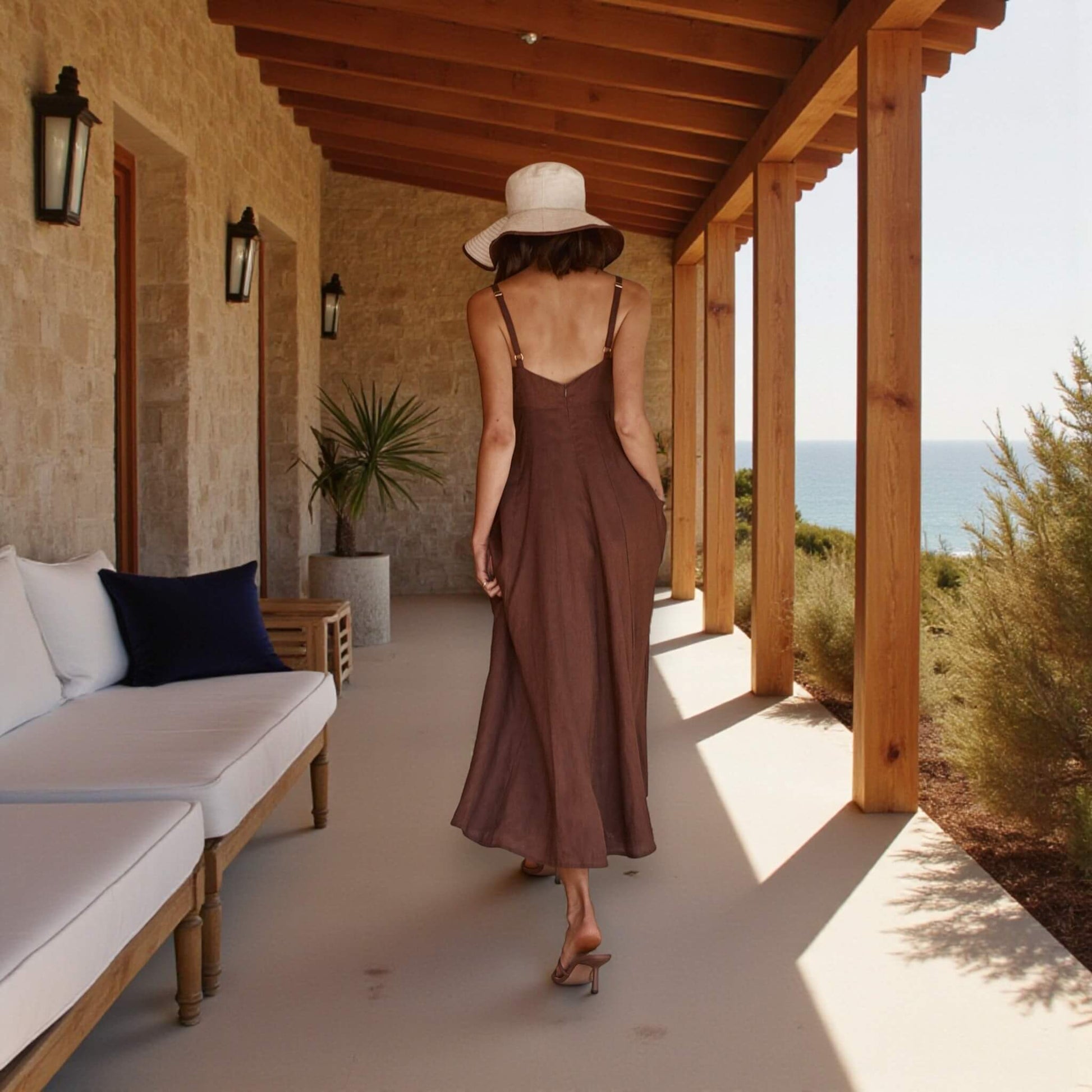 Linen Midi Dress, Square Neck Midi Dress