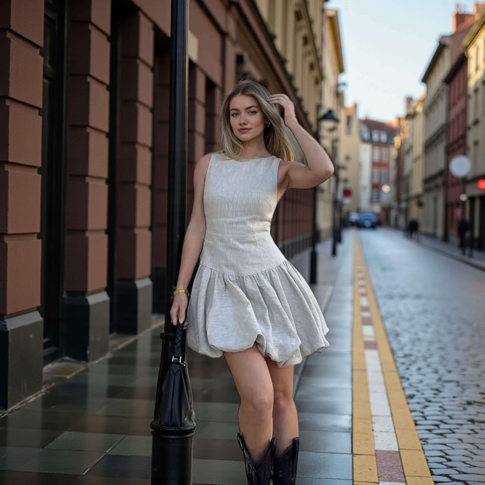 Linen Mini Dress, Boat Neck Mini Dress