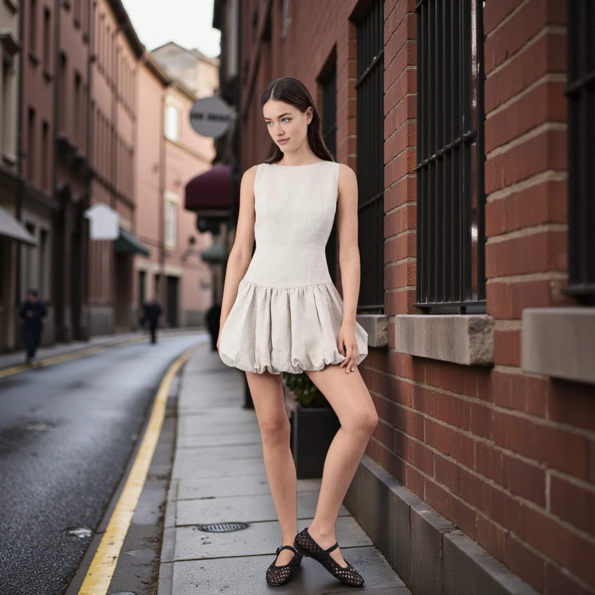 Linen Mini Dress, Boat Neck Mini Dress