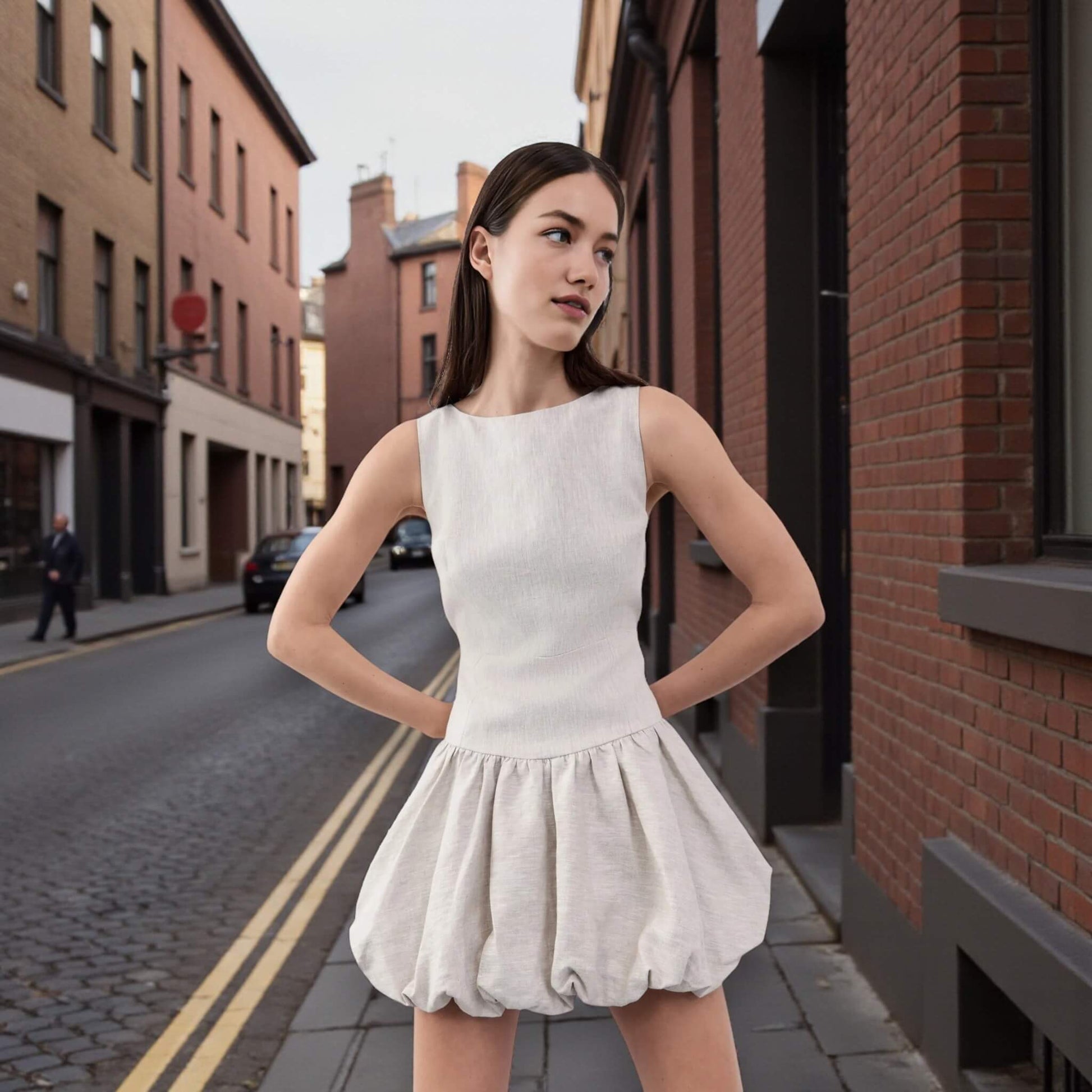 Linen Mini Dress, Boat Neck Mini Dress