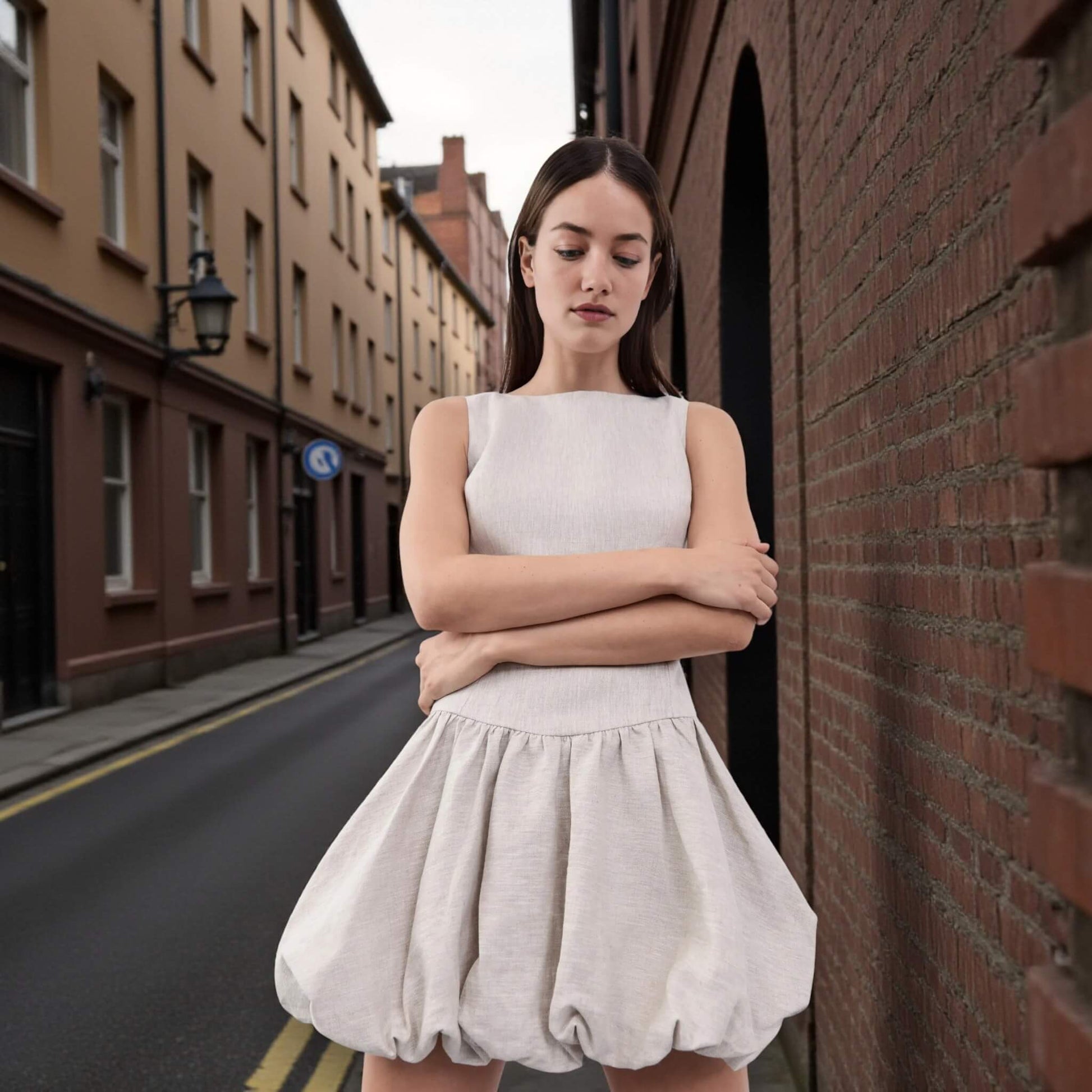 Linen Mini Dress, Boat Neck Mini Dress