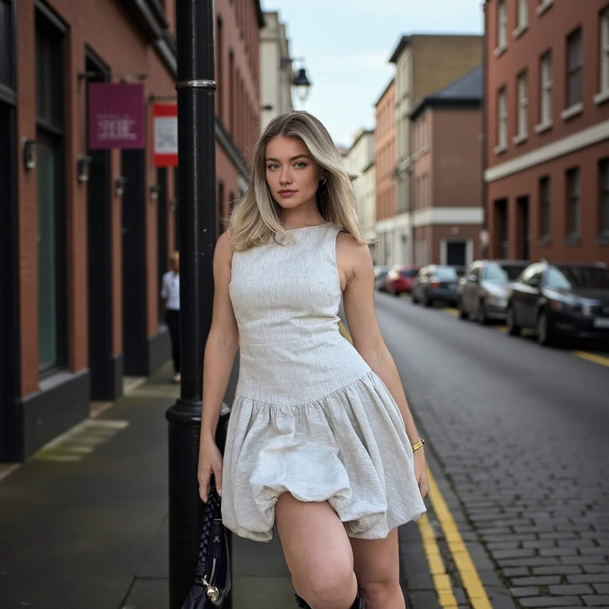 Linen Mini Dress, Boat Neck Mini Dress