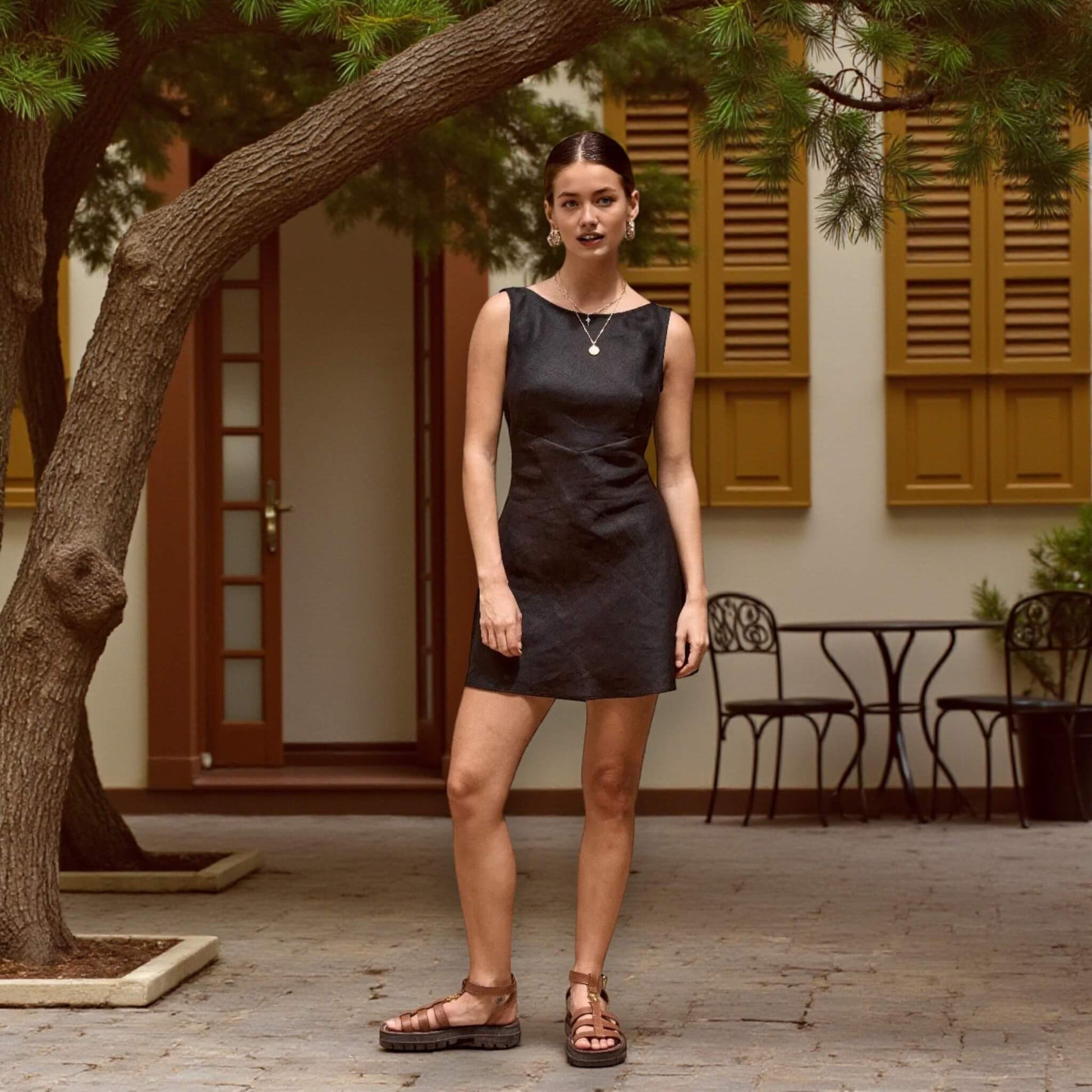 Linen Mini Dress, Open Back Mini Dress