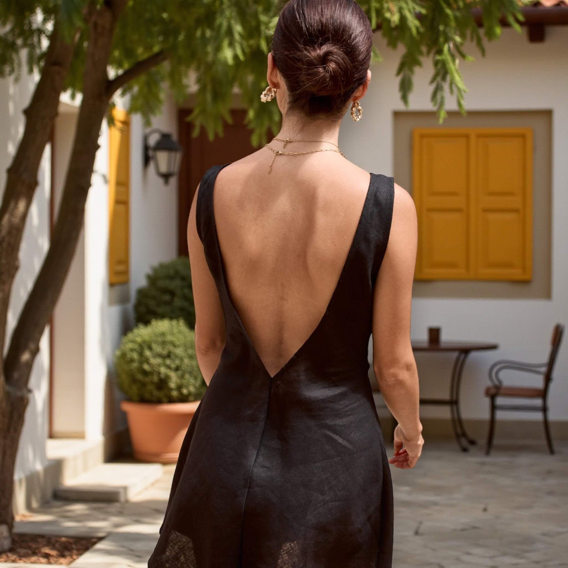 Linen Mini Dress, Open Back Mini Dress