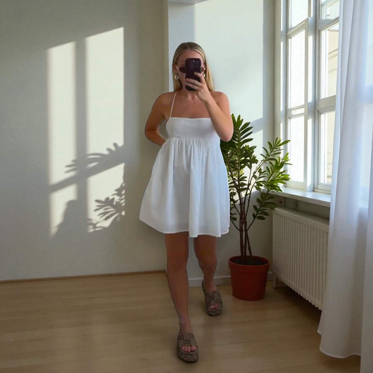 Linen Mini Dress, Open Back Mini Dress