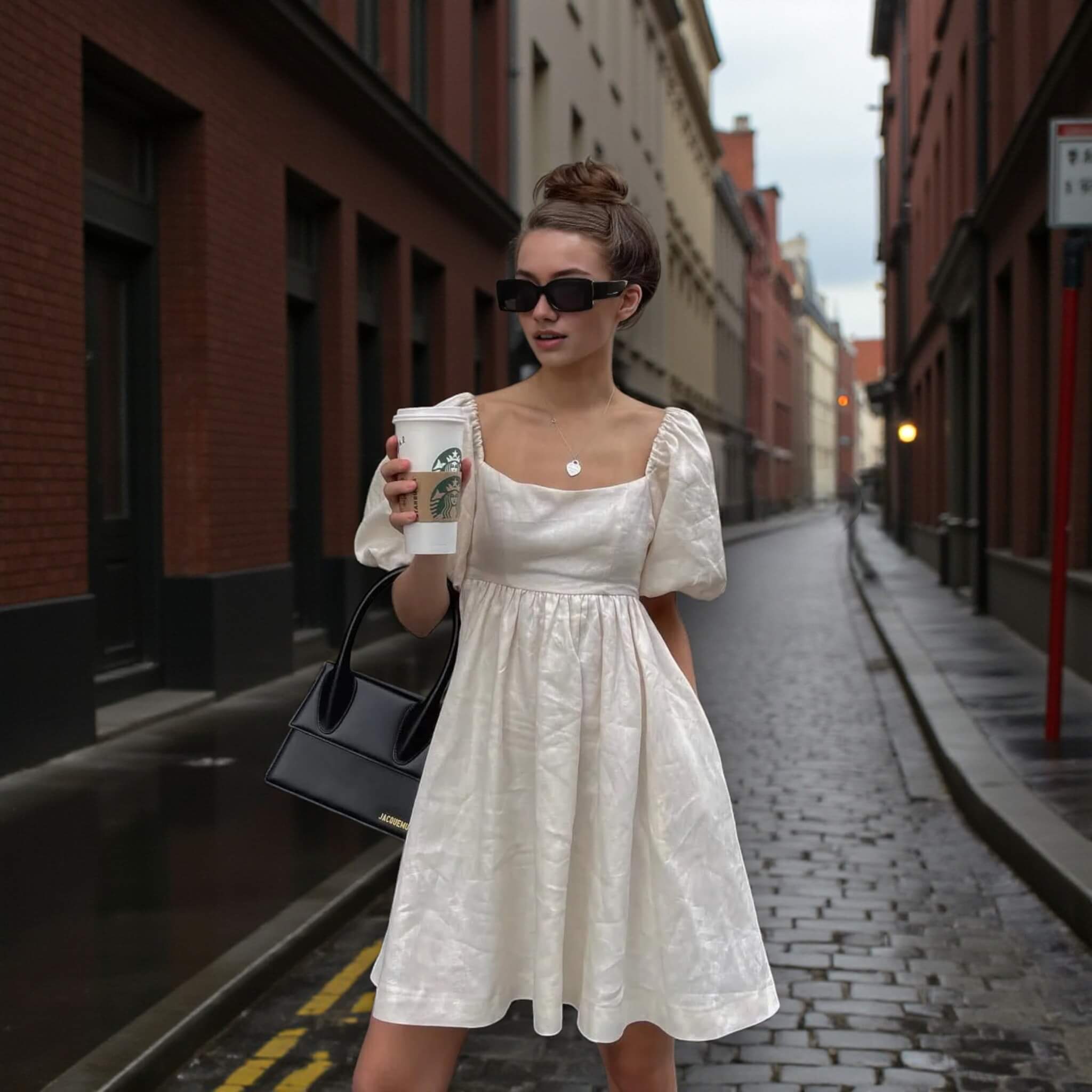Linen Mini Dress, Puff Sleeve Mini Dress