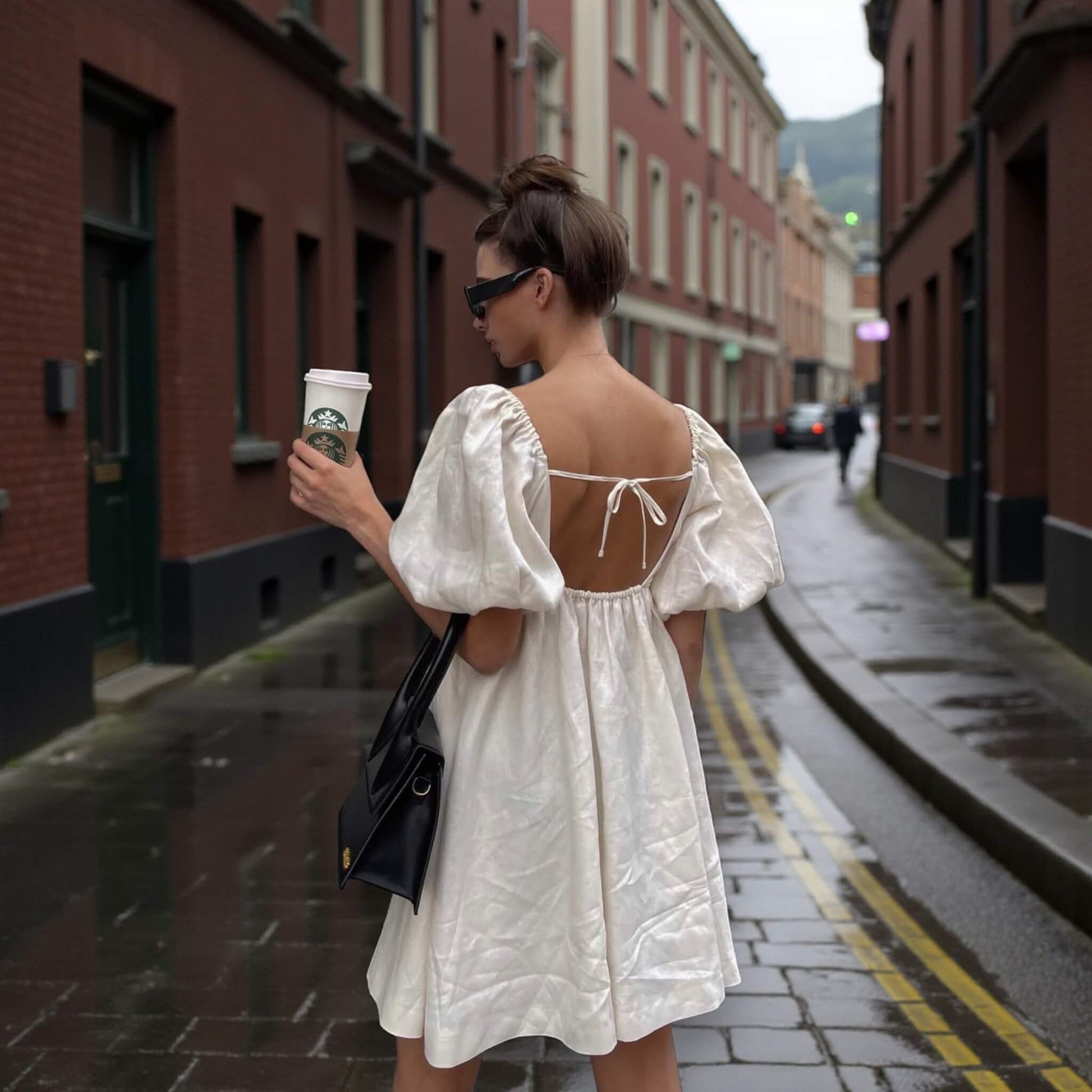 Linen Mini Dress, Puff Sleeve Mini Dress