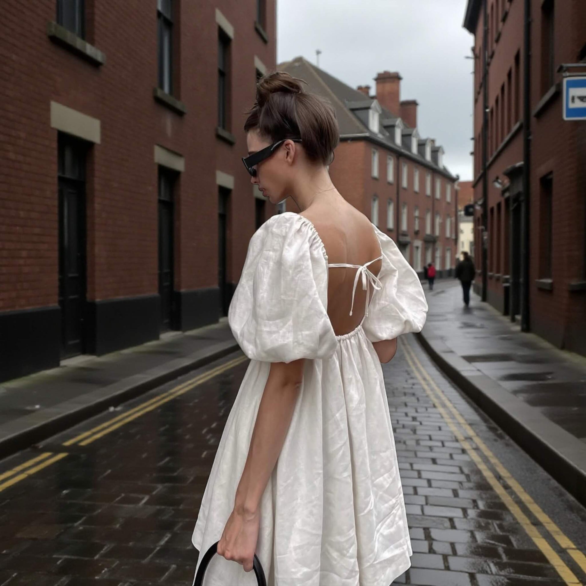 Linen Mini Dress, Puff Sleeve Mini Dress