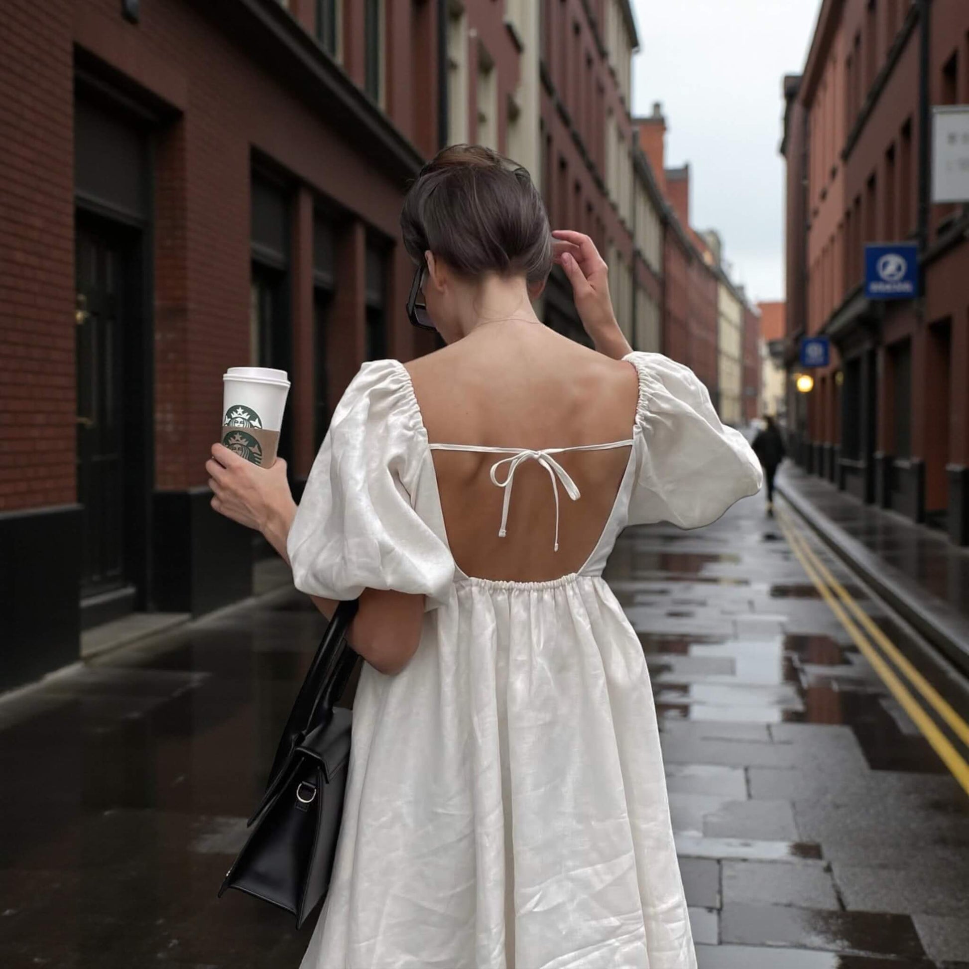 Linen Mini Dress, Puff Sleeve Mini Dress