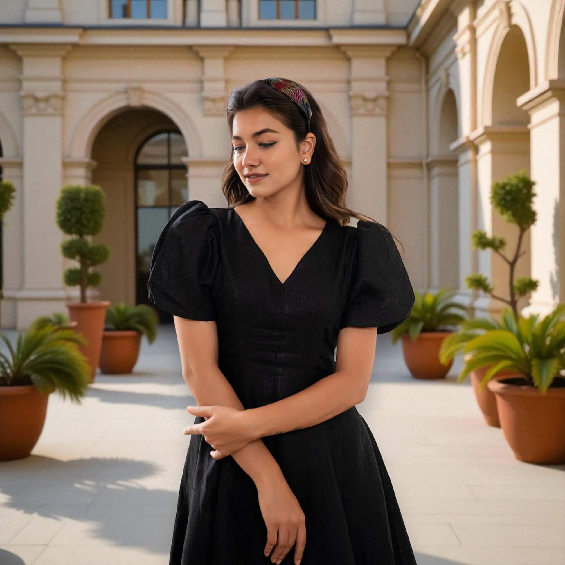 Linen Mini Dress, Puff Sleeve Mini Dress