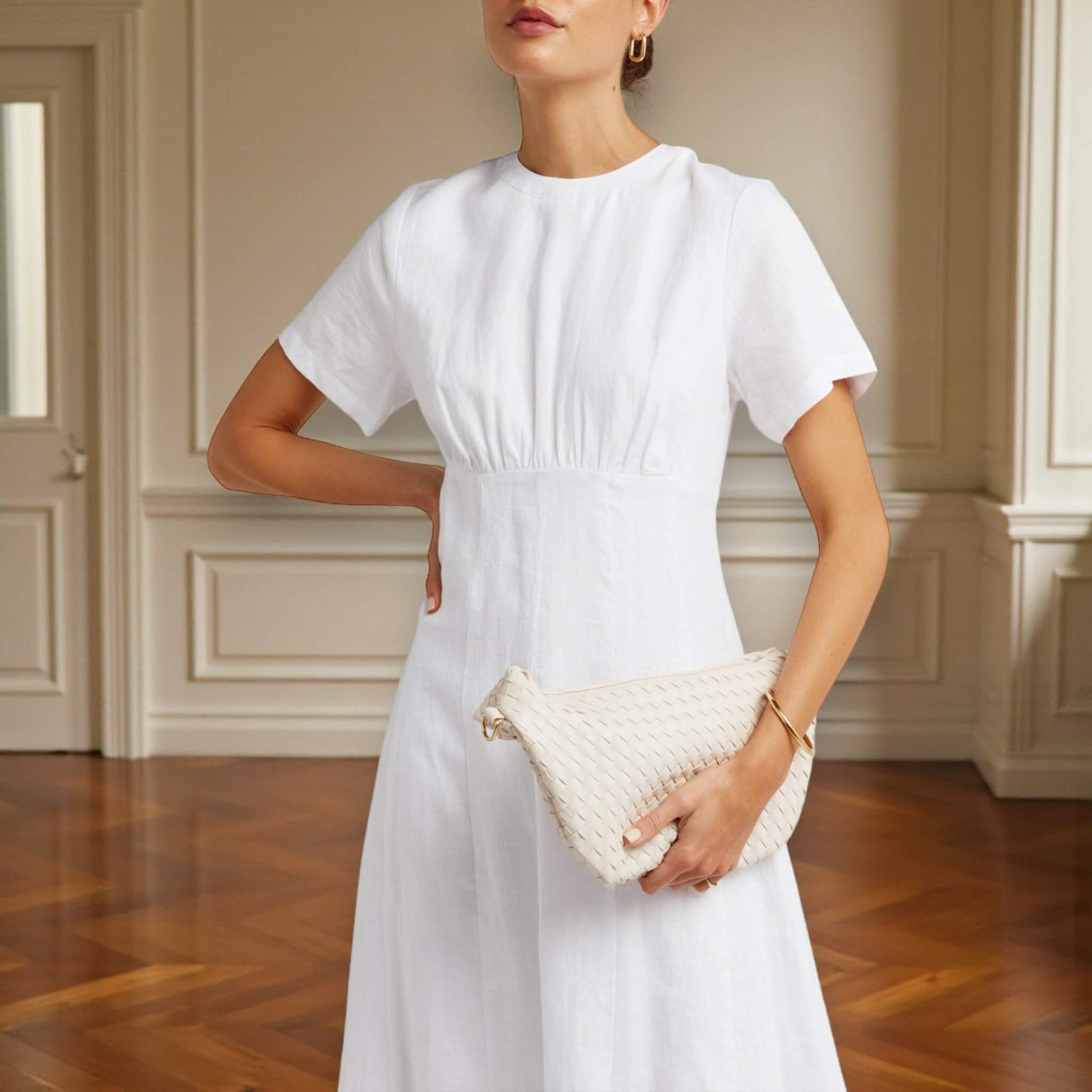 Linen Mini Dress, Round Neck Mini Dress