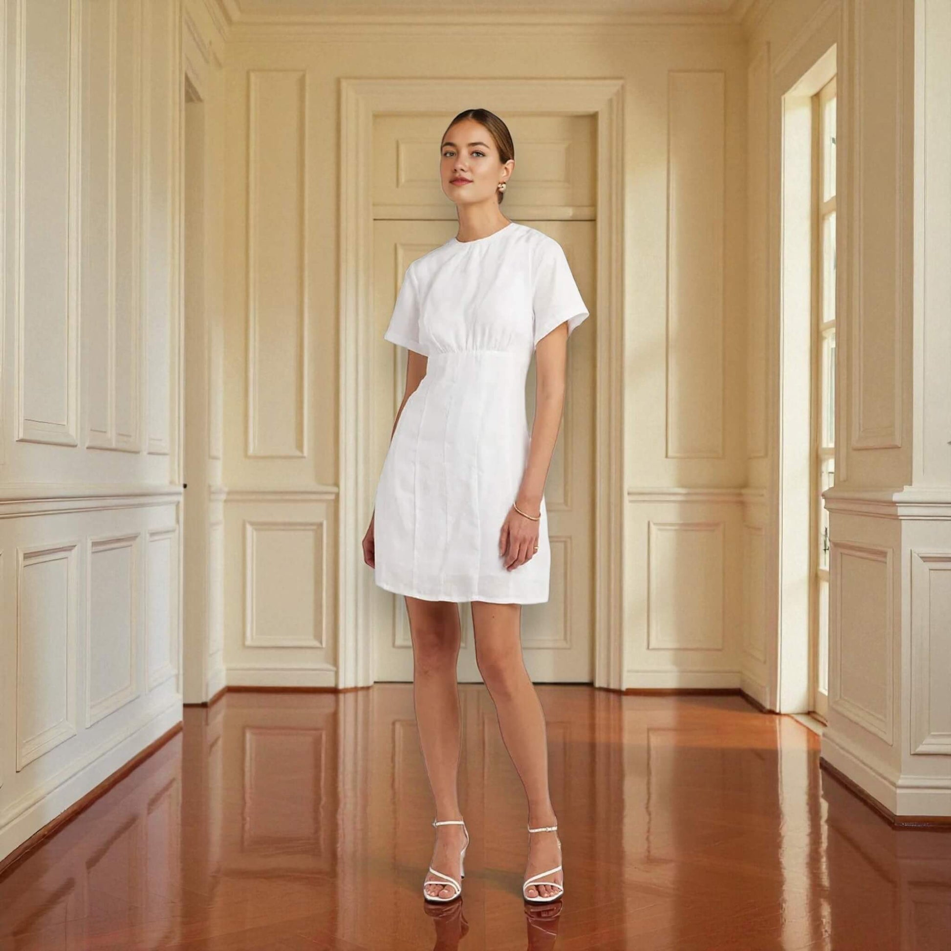 Linen Mini Dress, Round Neck Mini Dress