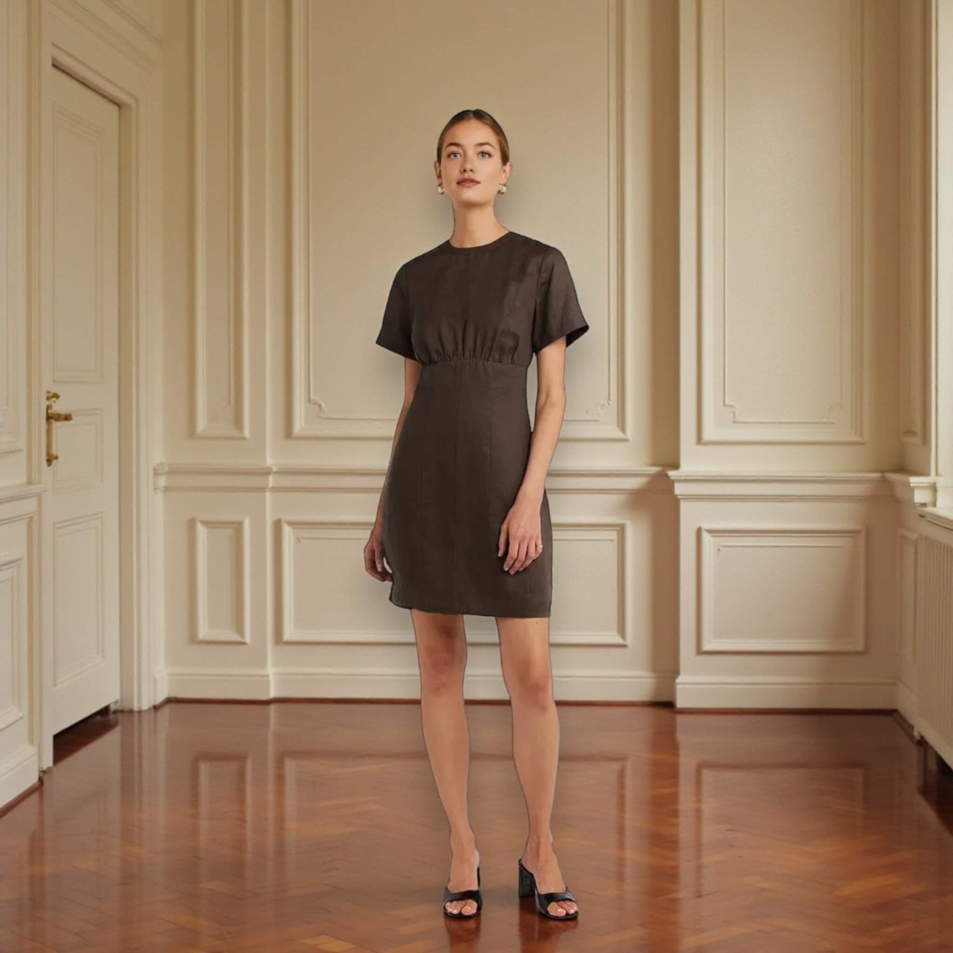 Linen Mini Dress, Round Neck Mini Dress