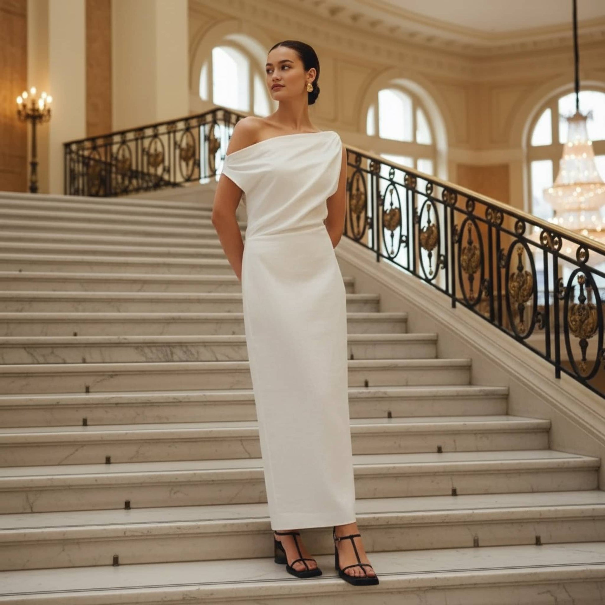 Linen Off Shoulder Dress, One Shoulder Linen Maxi Dress