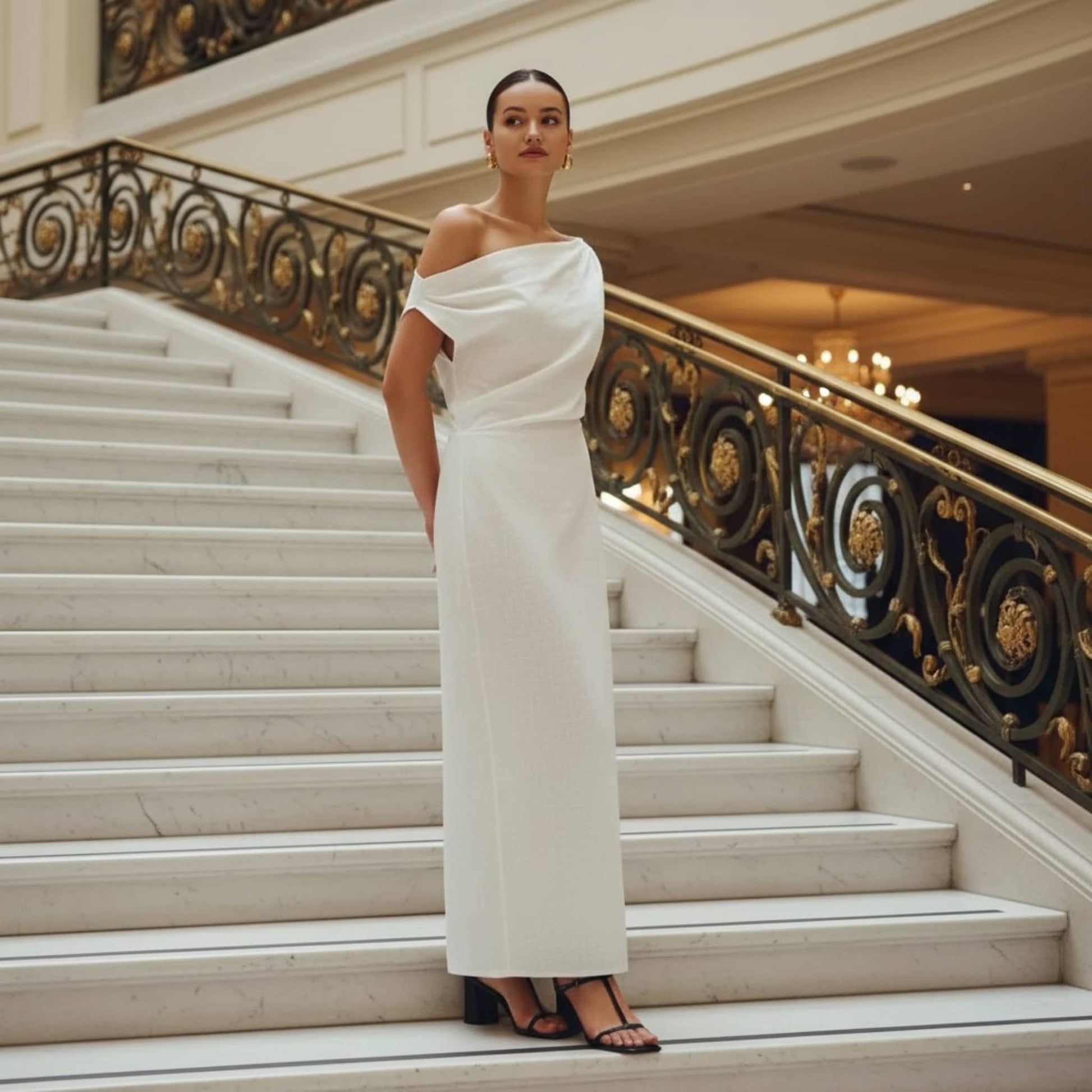 Linen Off Shoulder Dress, One Shoulder Linen Maxi Dress