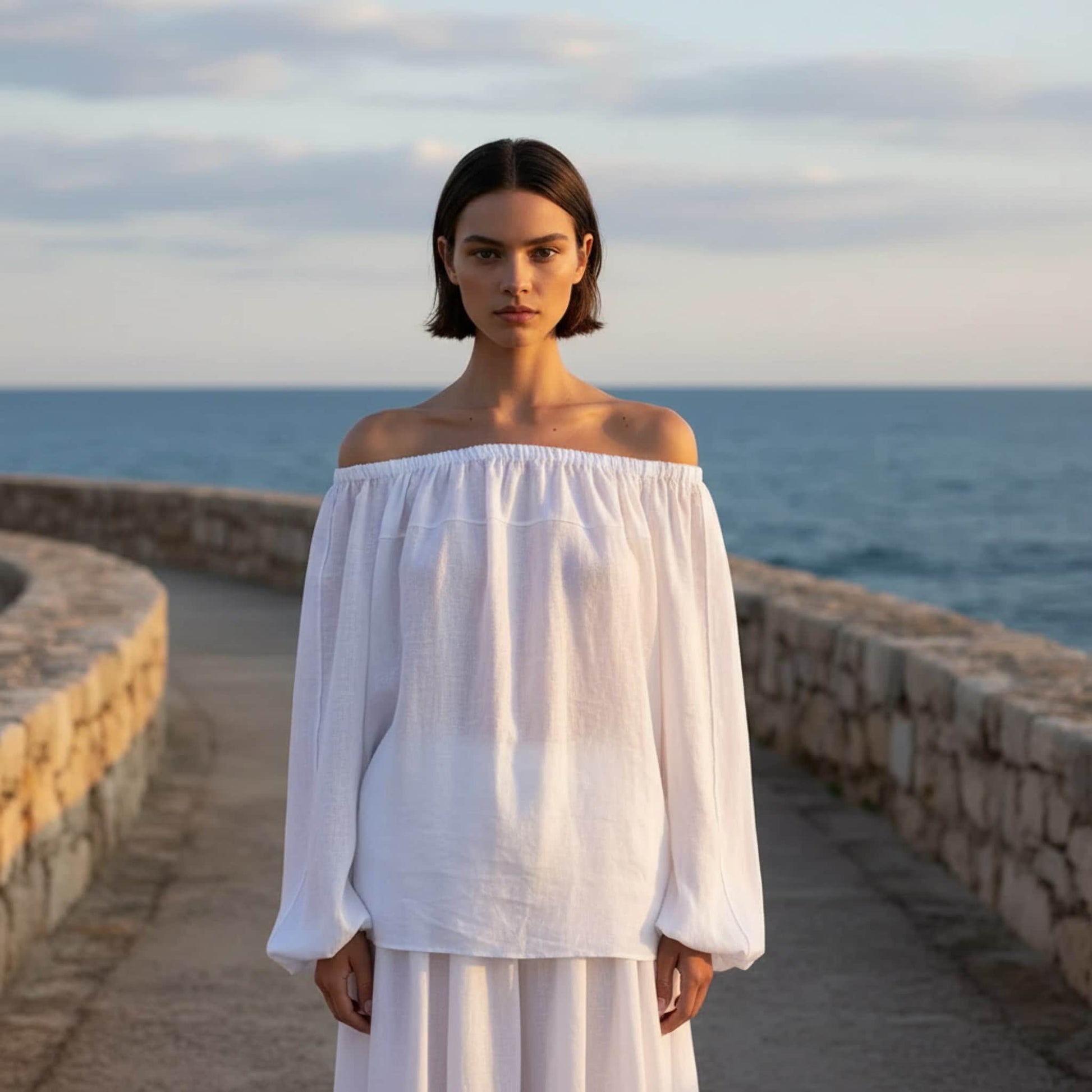 Linen Off The Shoulder Top, Long Sleeve Off The Shoulder Top