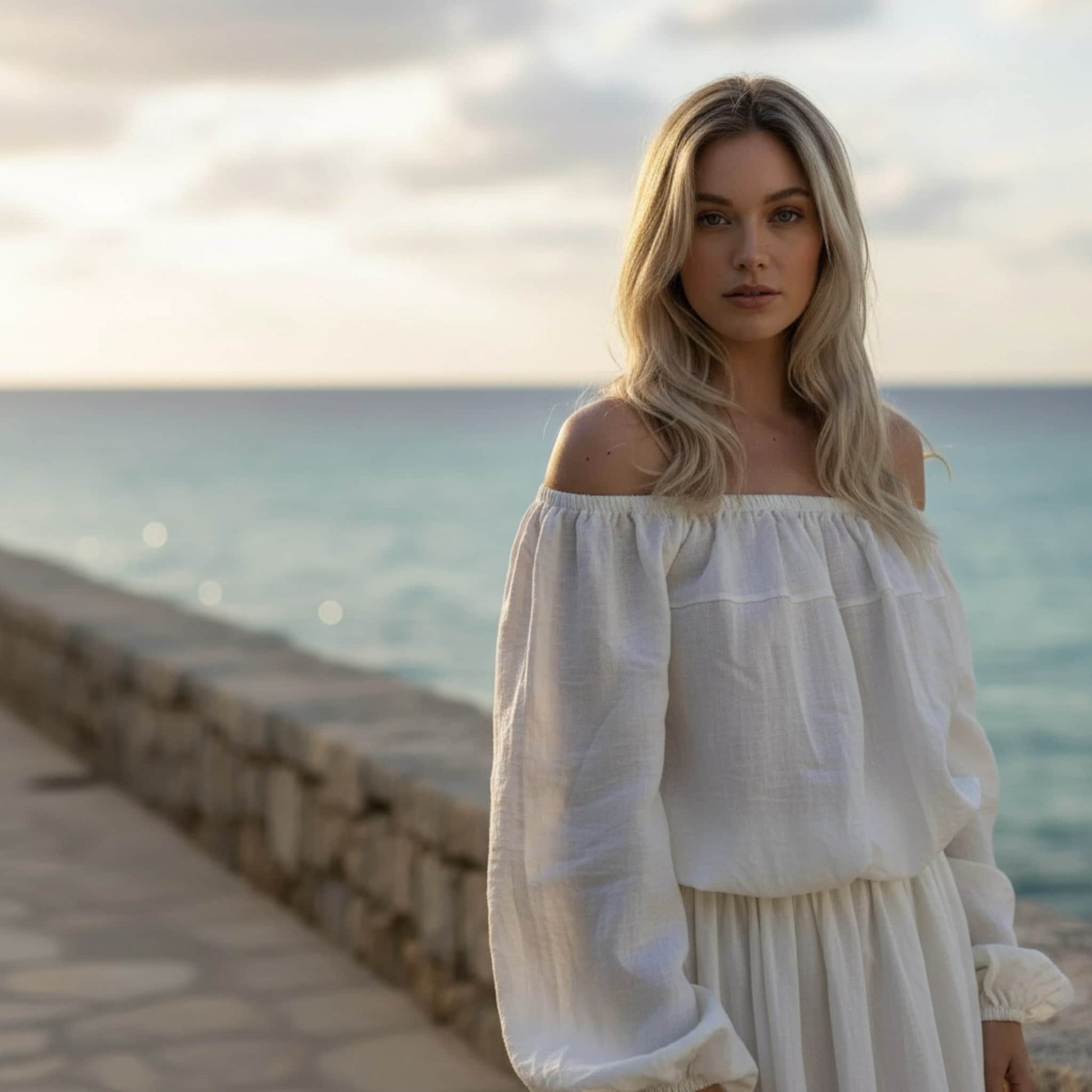 Linen Off The Shoulder Top, Long Sleeve Off The Shoulder Top