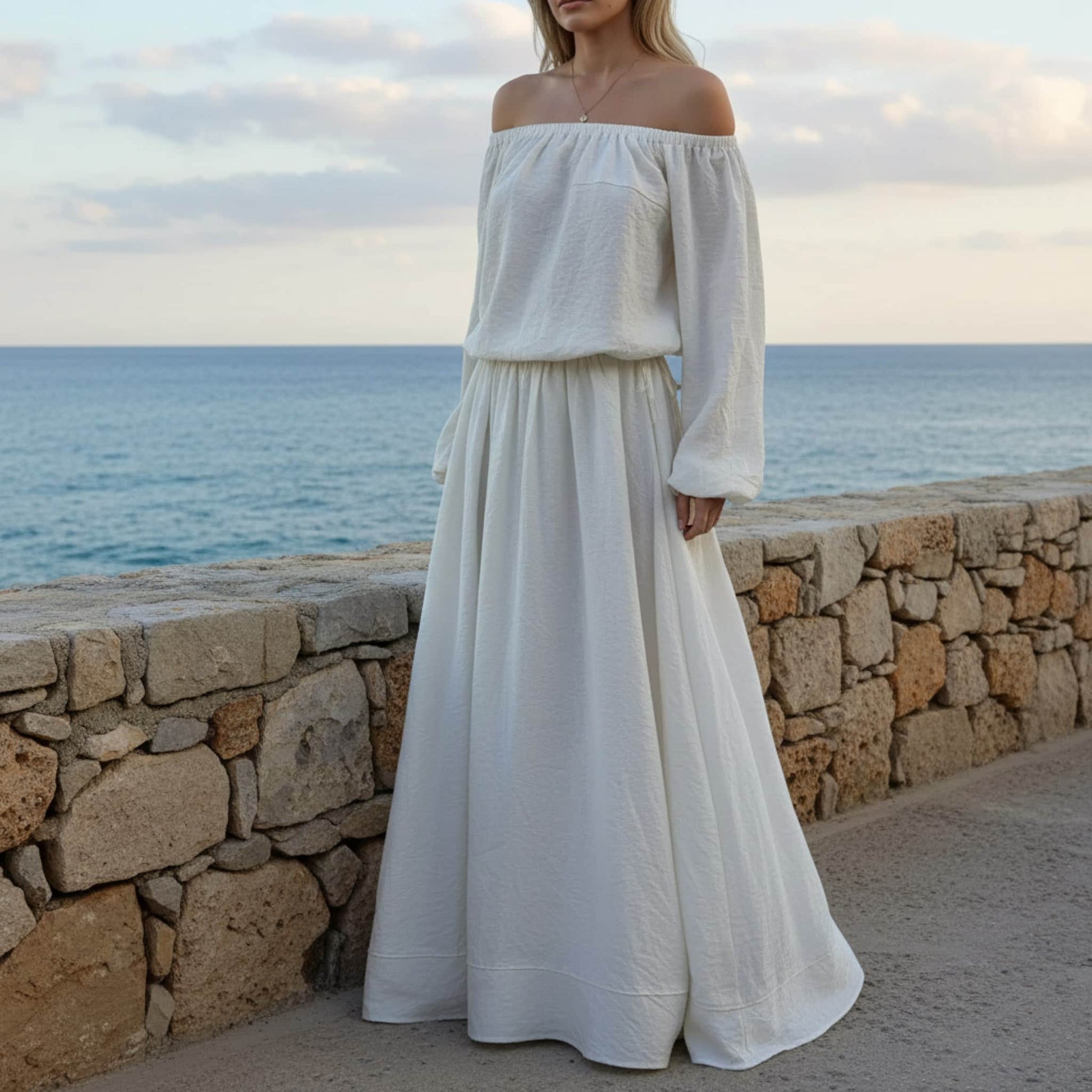 Linen Off The Shoulder Top, Long Sleeve Off The Shoulder Top