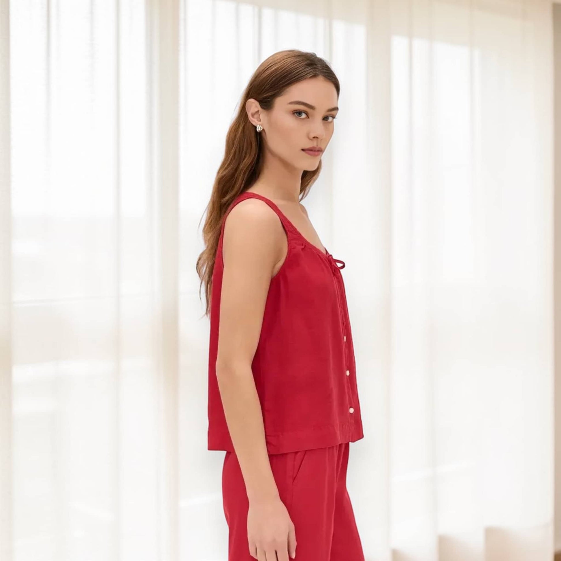 Linen Pajama Set, Sleeveless Linen Top And Wide Leg Pants Set