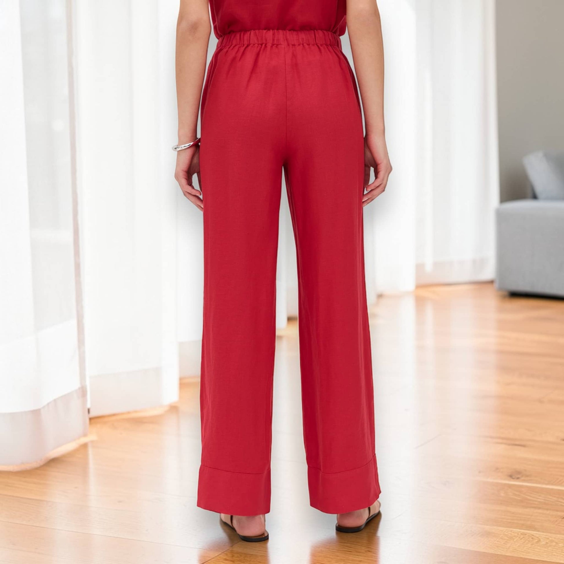Linen Pajama Set, Sleeveless Linen Top And Wide Leg Pants Set